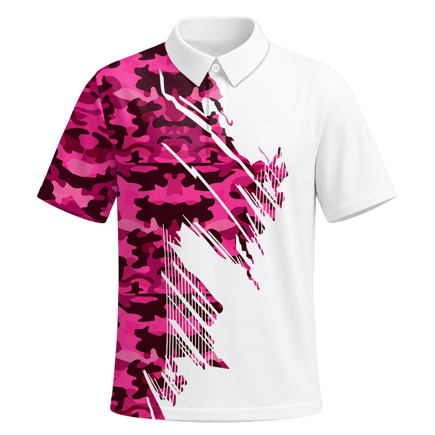 Personalised White Pink Camo Brush Stroke Golf Polo Shirt For Men S6501 | Premium Short Sleeve | 6.webp