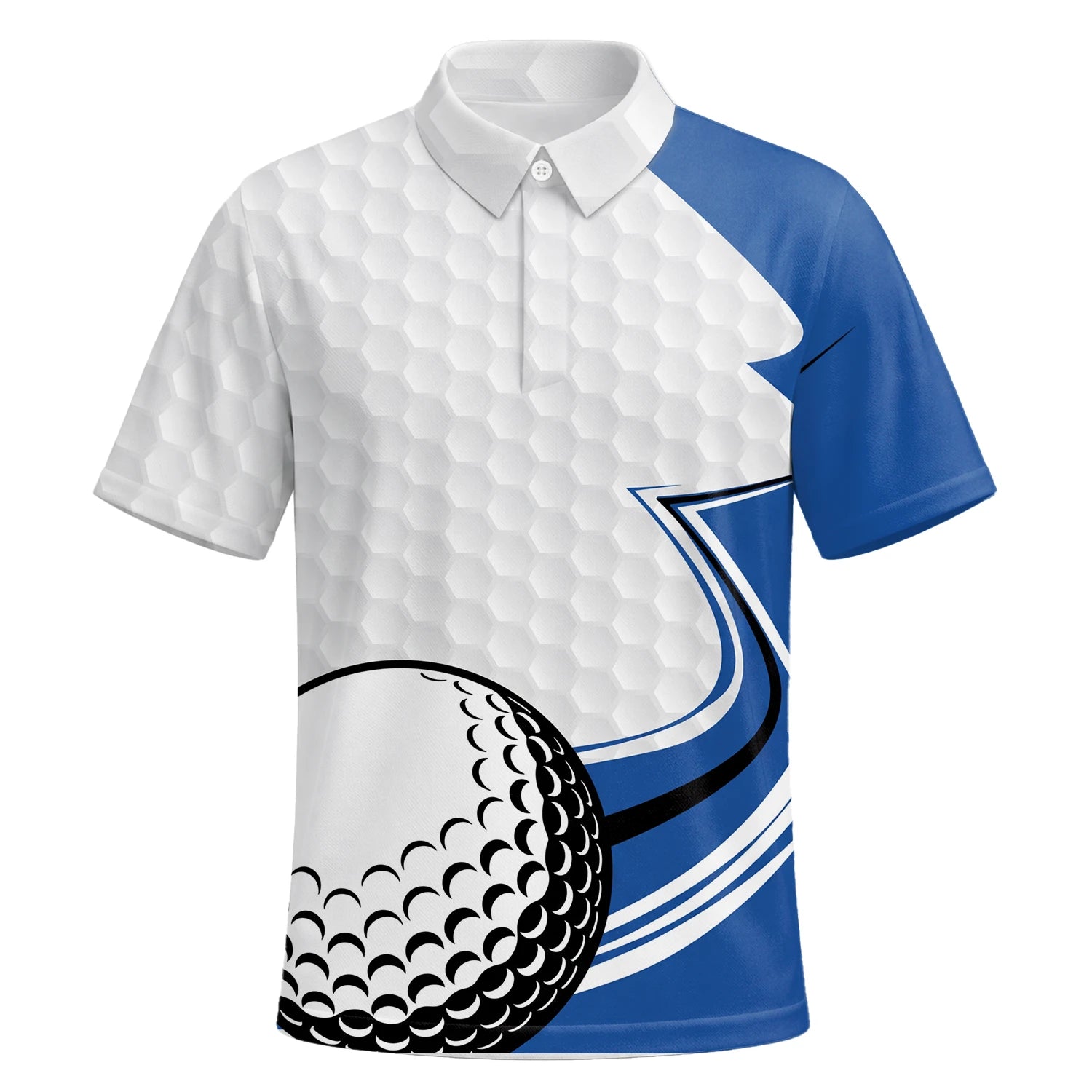 Personalised White Blue Golf Ball Hexagon Golf Polo Shirt For Men S7973 | Premium Short Sleeve | 6.webp