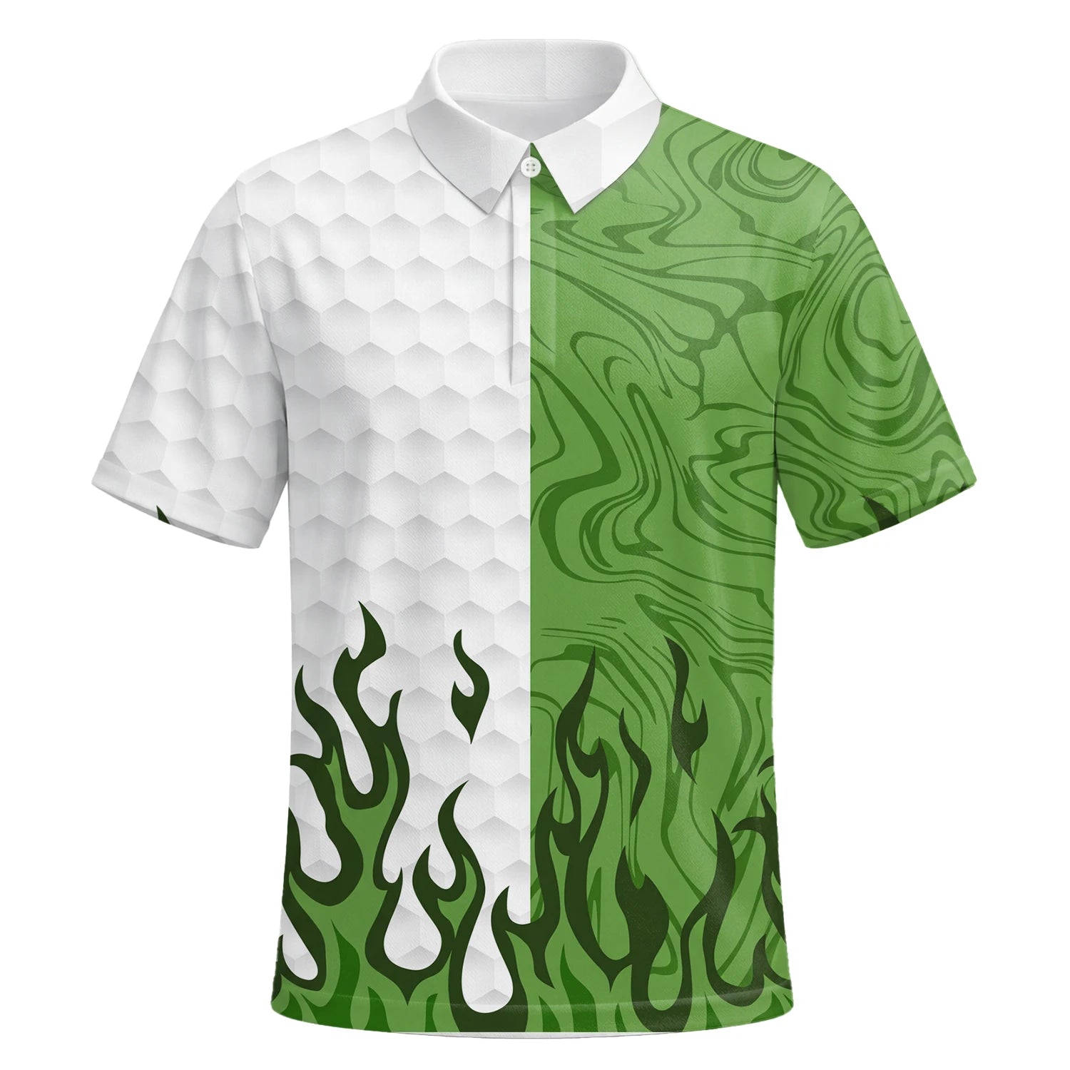 Personalised White Green Flame Marble Golf Polo Shirt For Men D2353 | Premium Short Sleeve | 6.webp
