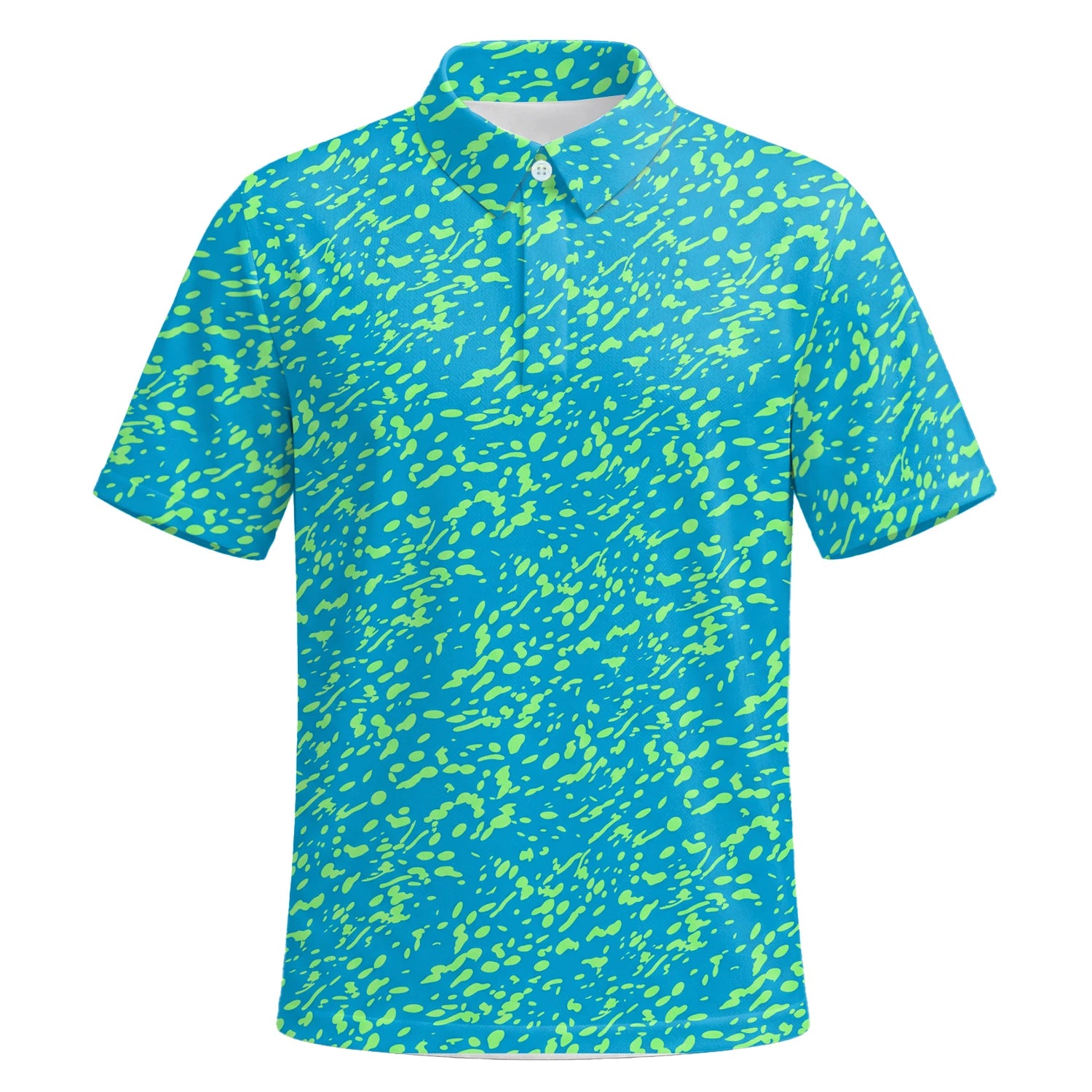 Personalised Turquoise Lime Paint Splatter Golf Polo Shirt For Men G8287 | Premium Short Sleeve | 6.webp