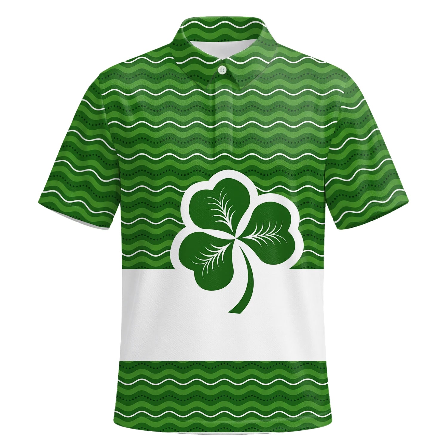Personalised Green Shamrock Wave Golf Polo Shirt For Men I6128 | Premium Short Sleeve | 6.webp