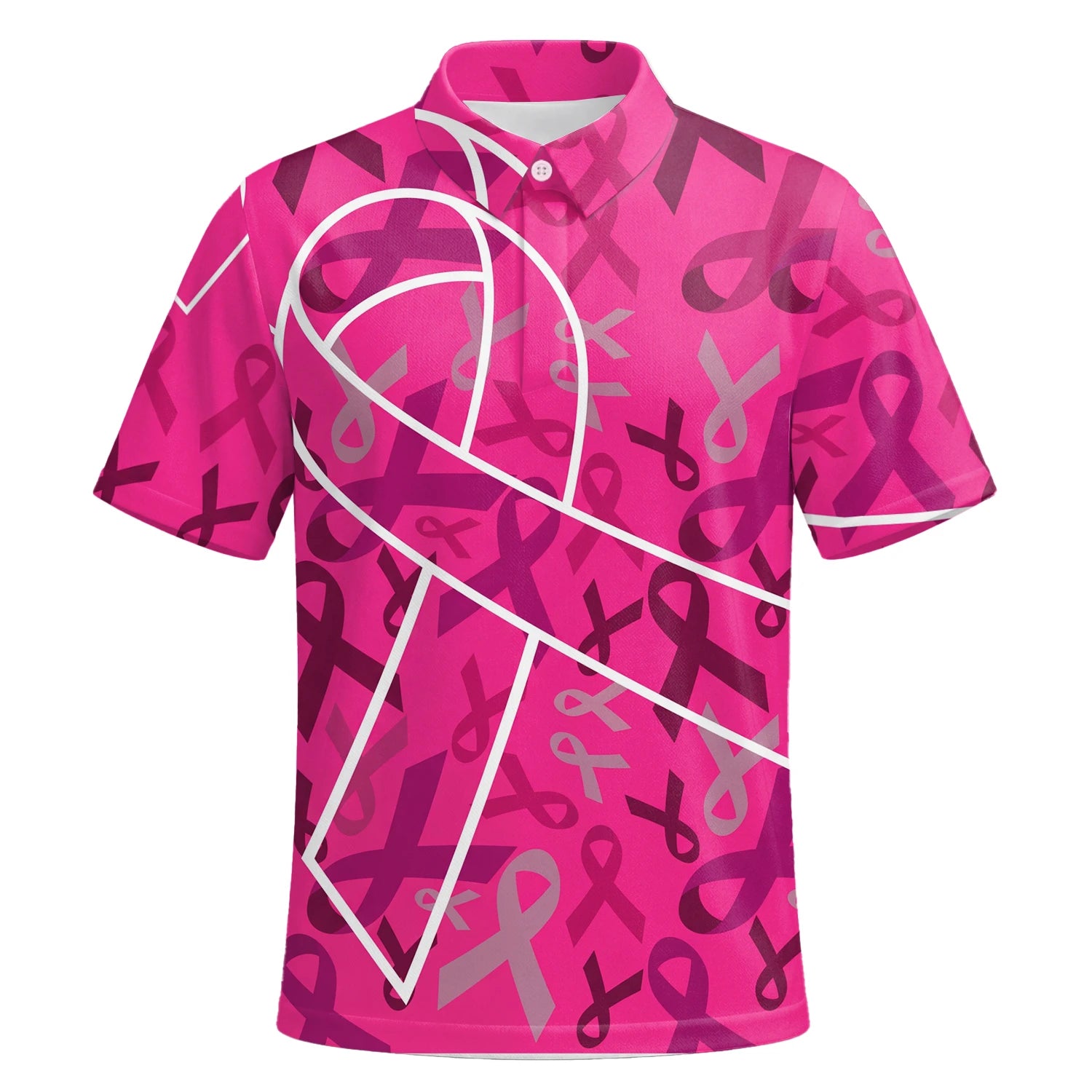 Personalised Pink Breast Cancer Awareness Ribbon Golf Polo Shirt For Men O4093 | Premium Short Sleeve | 6.webp