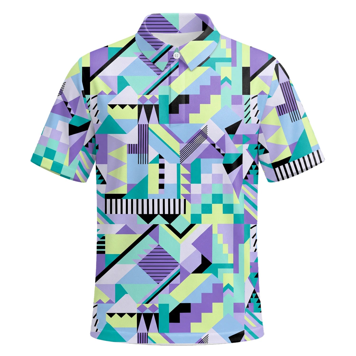 Personalised Pastel Geometric Memphis Pattern Golf Polo Shirt For Men Y0820 | Premium Short Sleeve | 6.webp