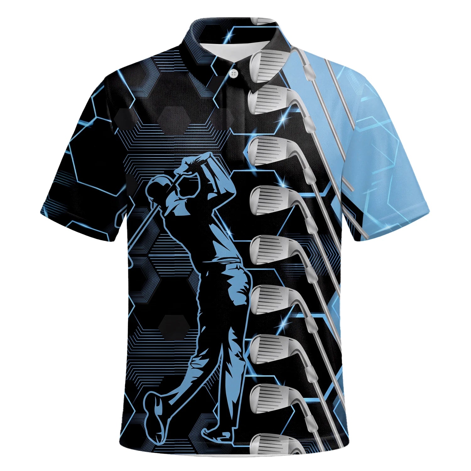 Personalised Black Blue Golfer Golf Club Graphic Golf Polo Shirt For Men J5818 | Premium Short Sleeve | 6.webp