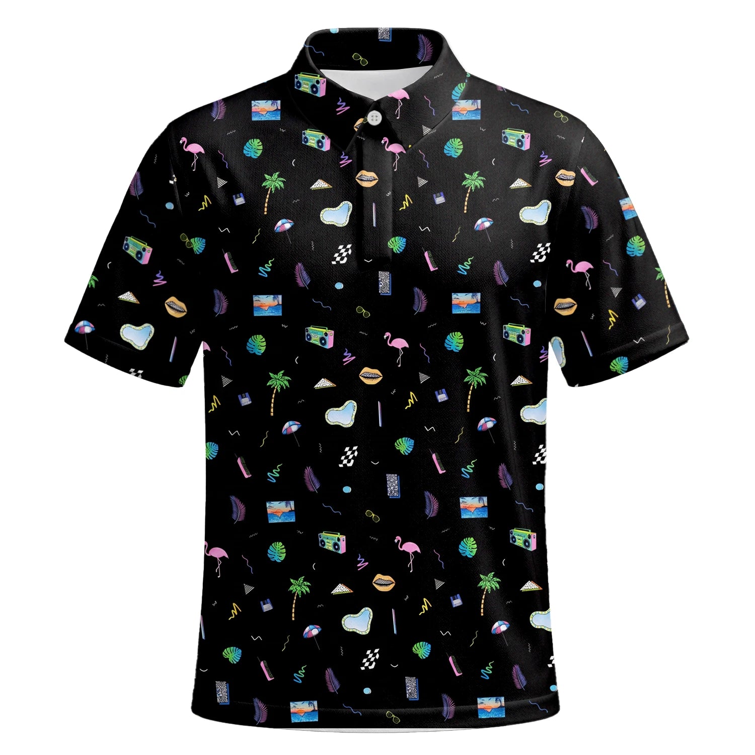 Personalised Black Holiday Travel Doodle Golf Polo Shirt For Men V7883 | Premium Short Sleeve | 6.webp