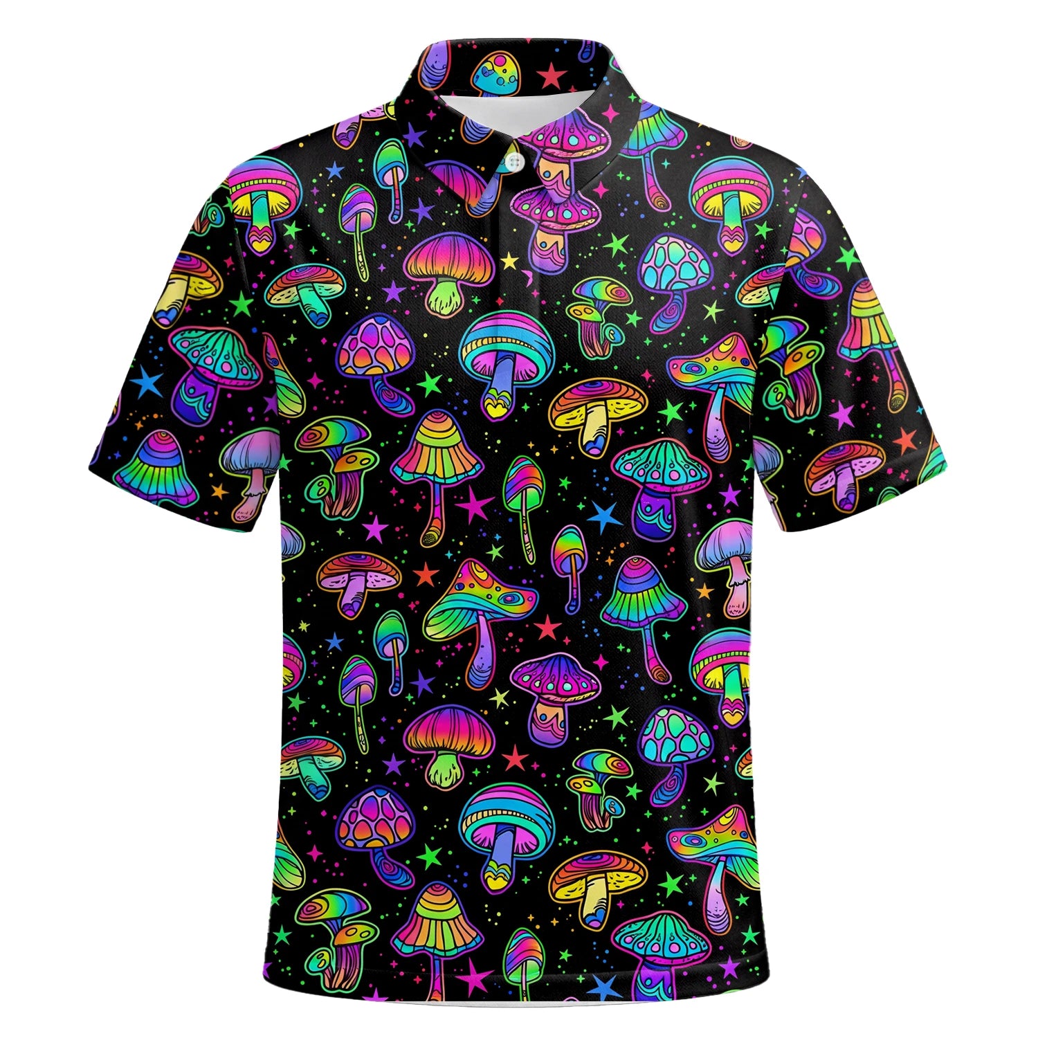 Personalised Black Neon Mushroom Psychedelic Golf Polo Shirt For Men L0182 | Premium Short Sleeve | 6.webp