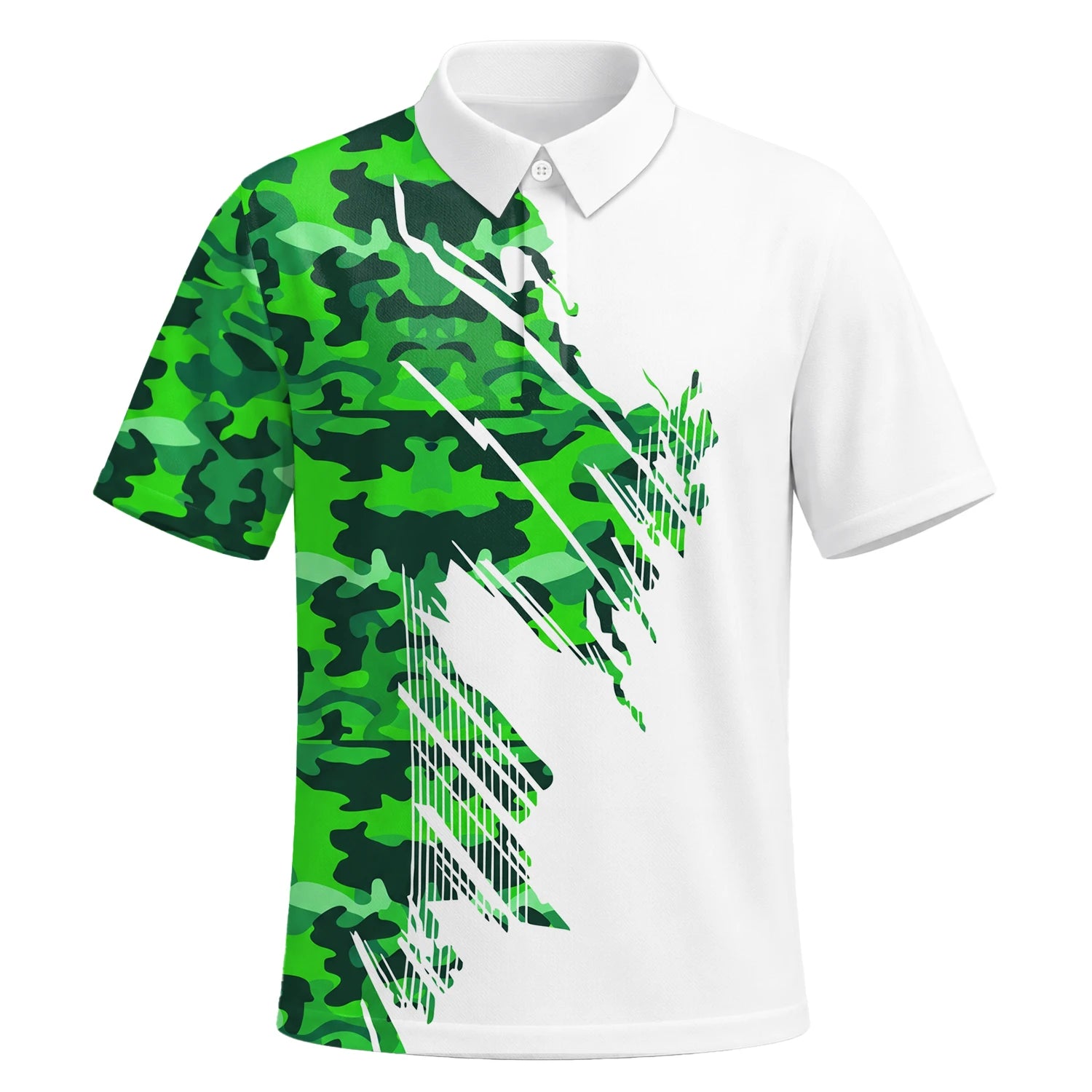 Personalised White Green Camo Brush Stripe Golf Polo Shirt For Men E9788 | Premium Short Sleeve | 6.webp