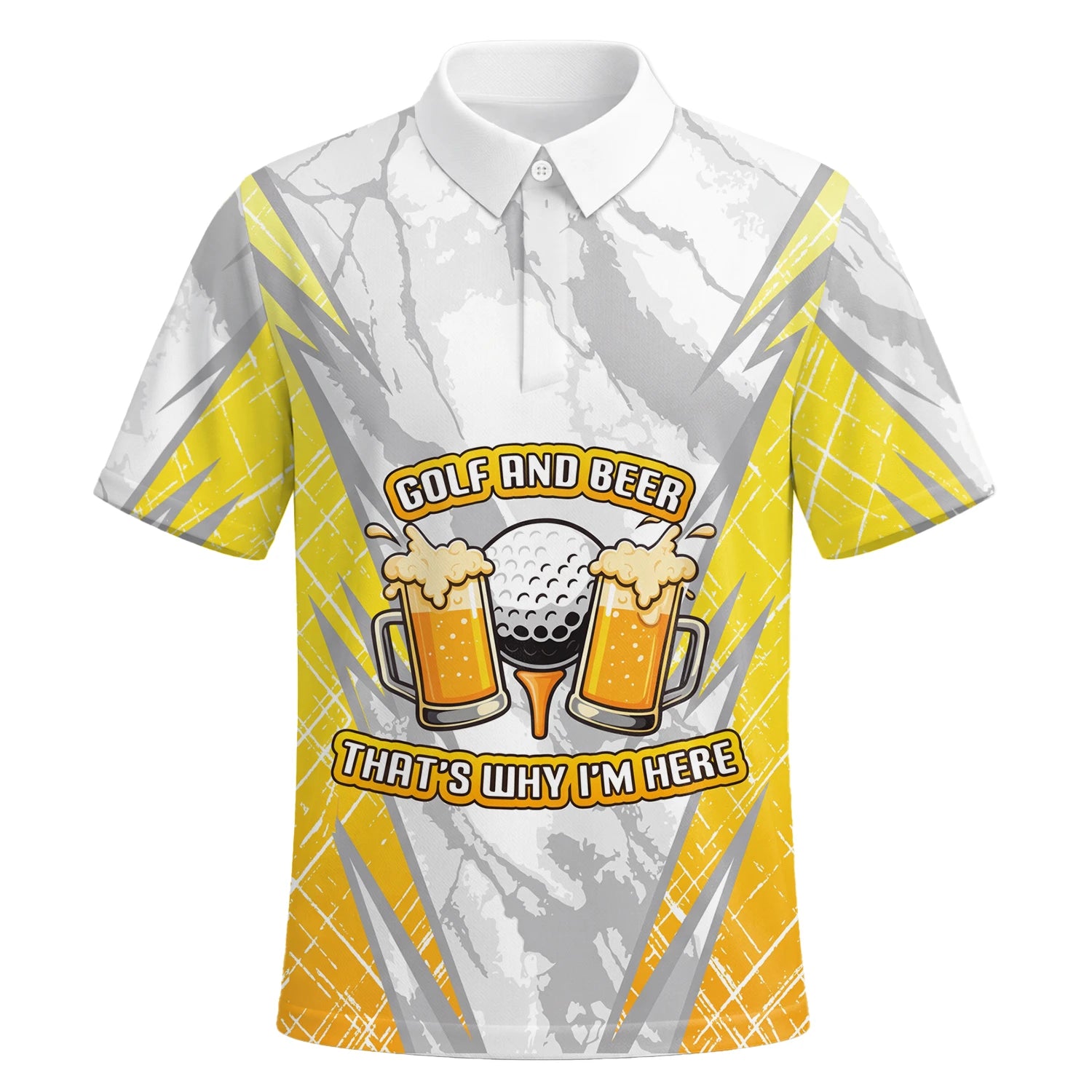 Personalised Grey Yellow Golf And Beer Slogan Golf Polo Shirt For Men P2319 | Premium Short Sleeve | 6.webp