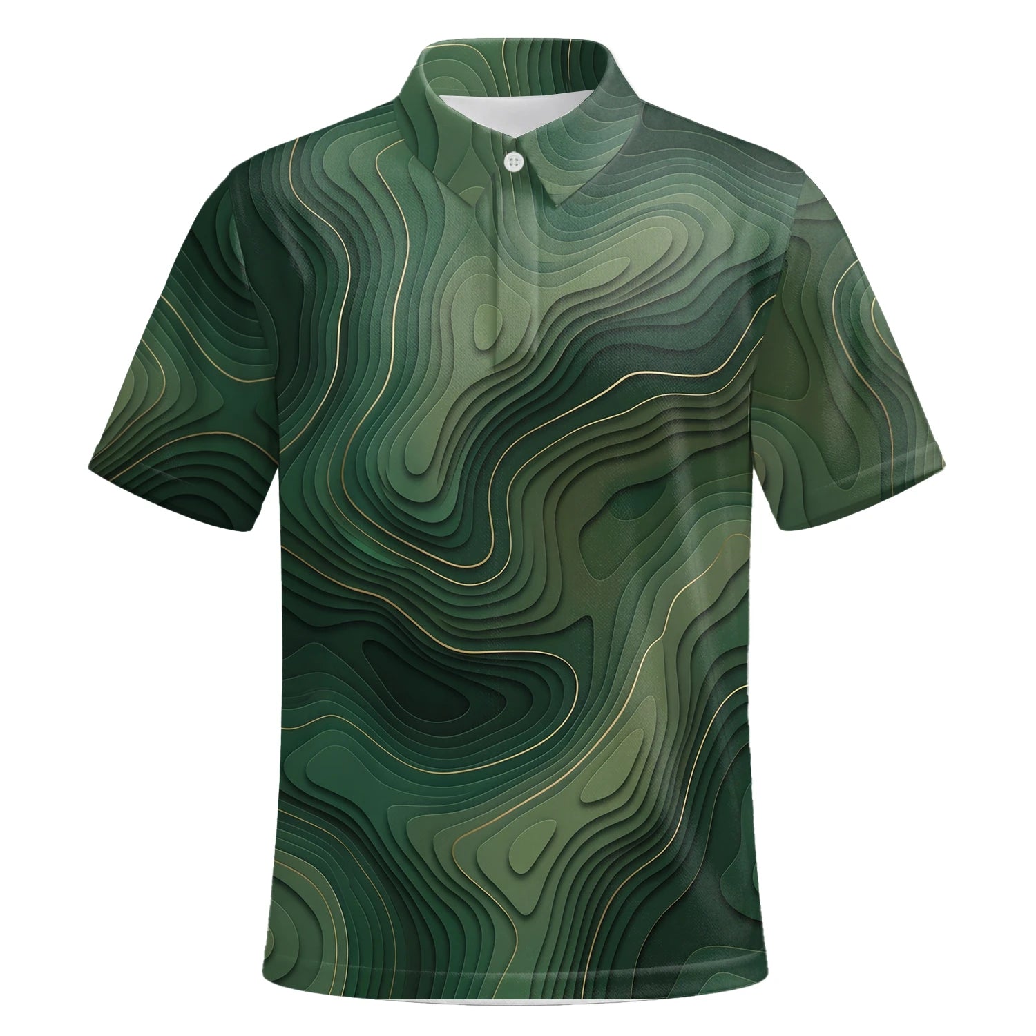 Personalised Green Topographic Contour Line Golf Polo Shirt For Men H2497 | Premium Short Sleeve | 6.webp