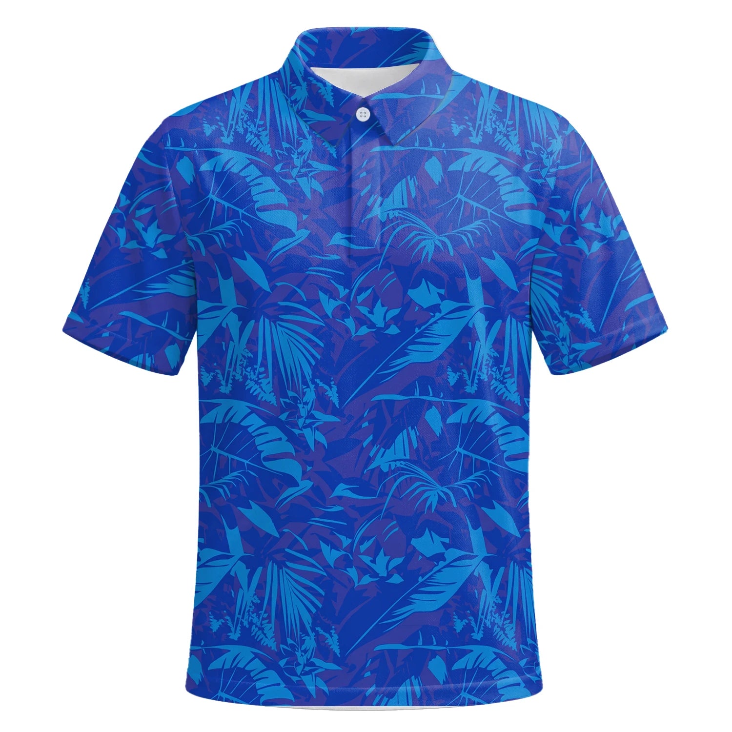 Personalised Blue Tropical Leaf Golf Polo Shirt For Men Z7717 | Premium Short Sleeve | 6.webp