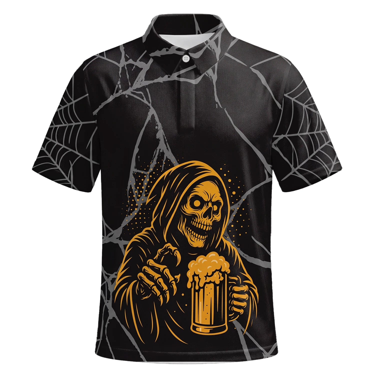 Personalised Black Gold Grim Reaper Beer Golf Polo Shirt For Men J8667 | Premium Short Sleeve | 6.webp