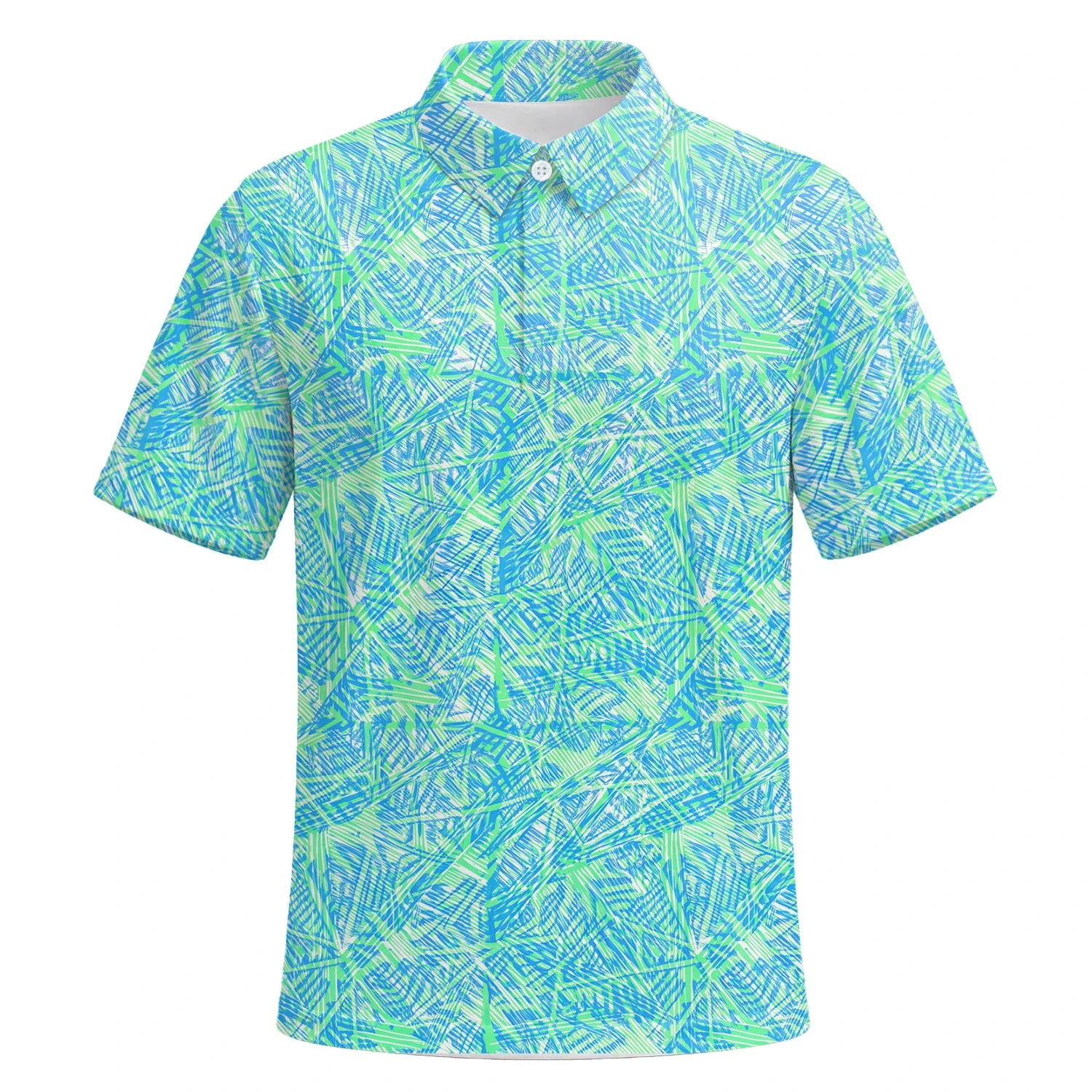 Personalised Turquoise Lime Tropical Leaf Golf Polo Shirt For Men U1015 | Premium Short Sleeve | 6.webp
