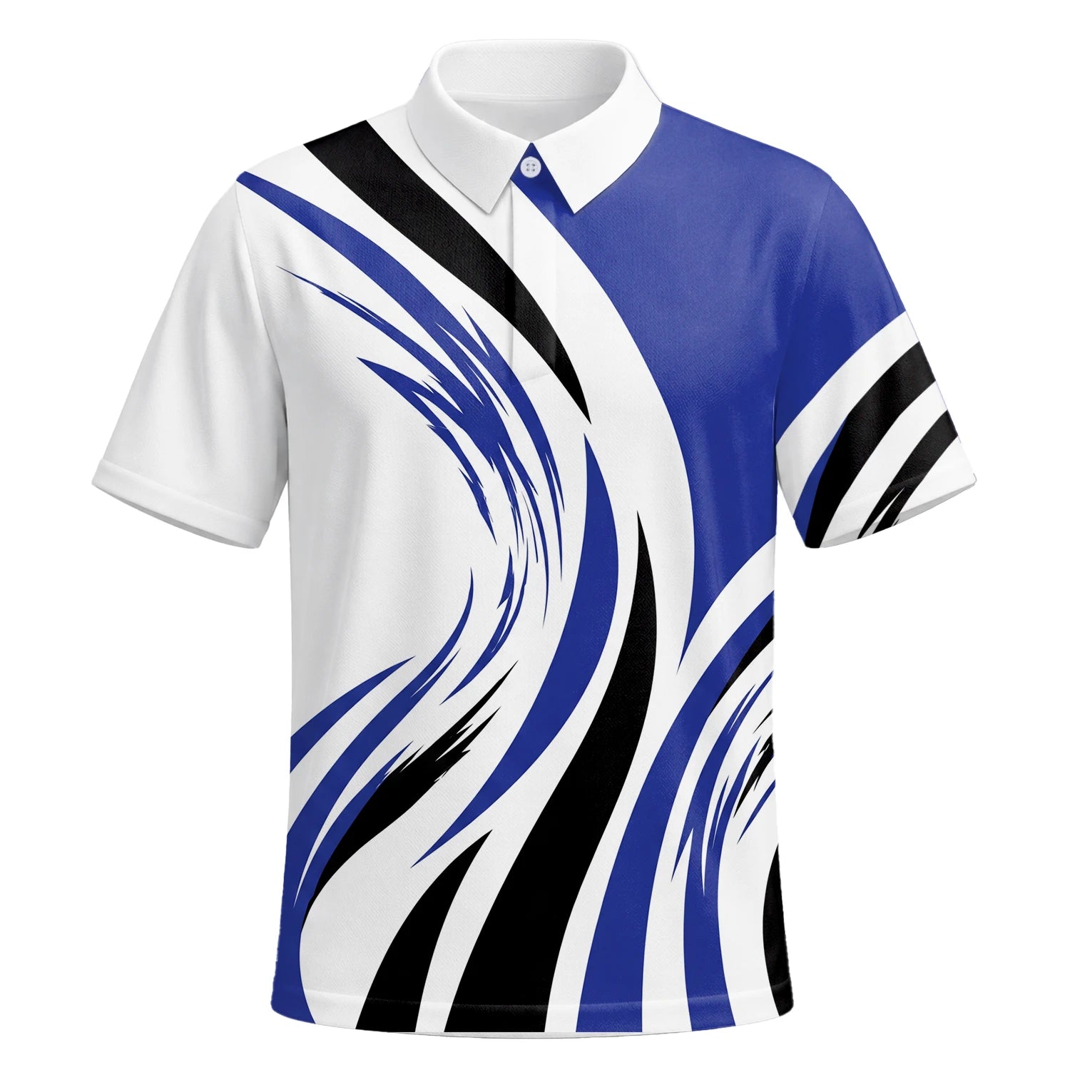 Personalised White Blue Black Abstract Wave Golf Polo Shirt For Men V7849 | Premium Short Sleeve | 6.webp