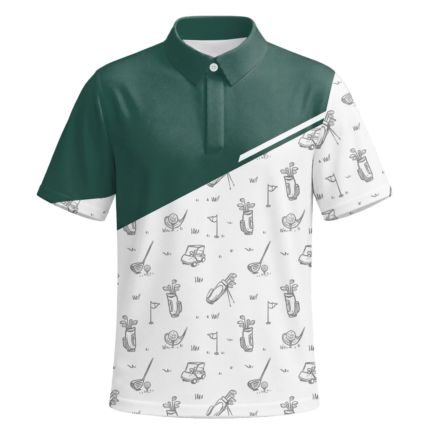Personalised Green White Golf Club Sketch Golf Polo Shirt For Men L9936 | Premium Short Sleeve | 6.webp