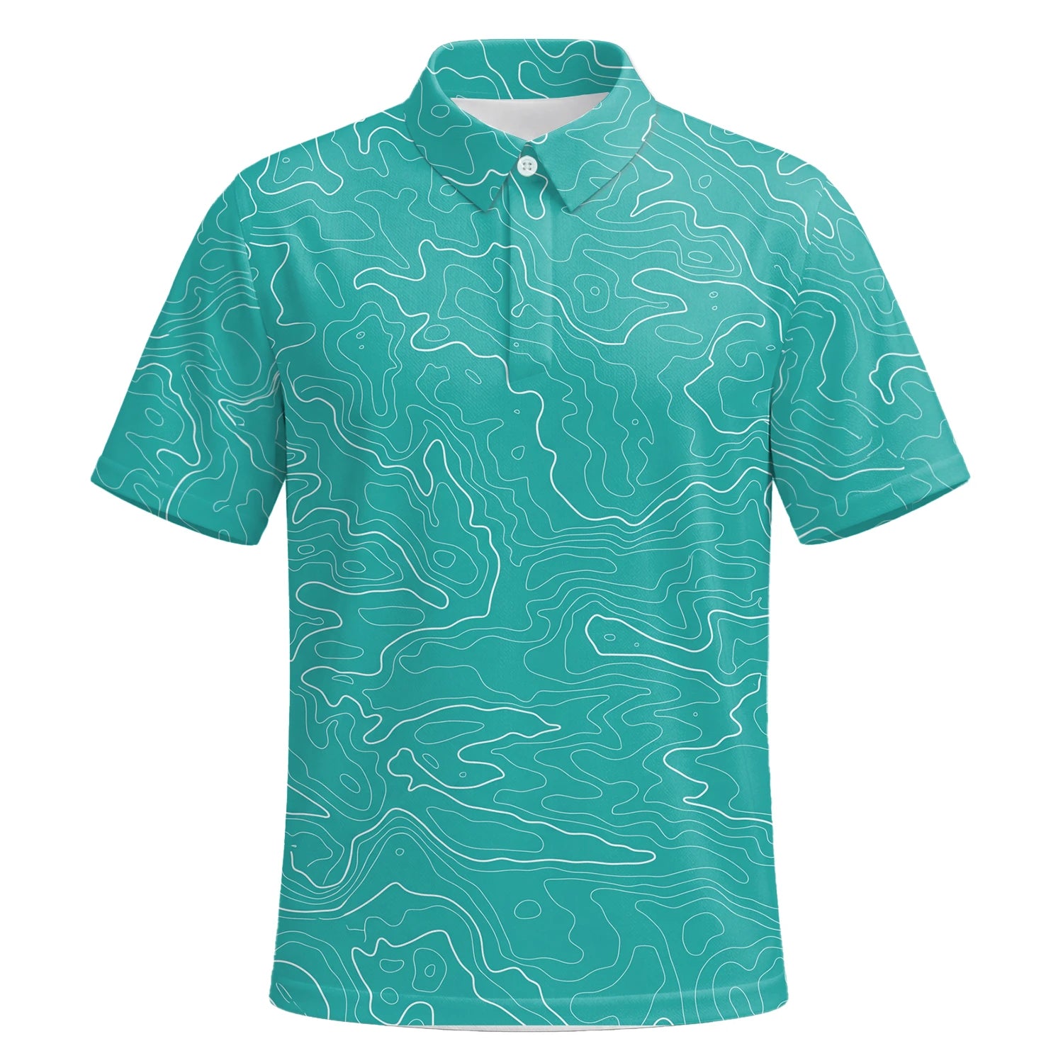 Personalised Teal Topographic Contour Line Golf Polo Shirt For Men U3552 | Premium Short Sleeve | 6.webp