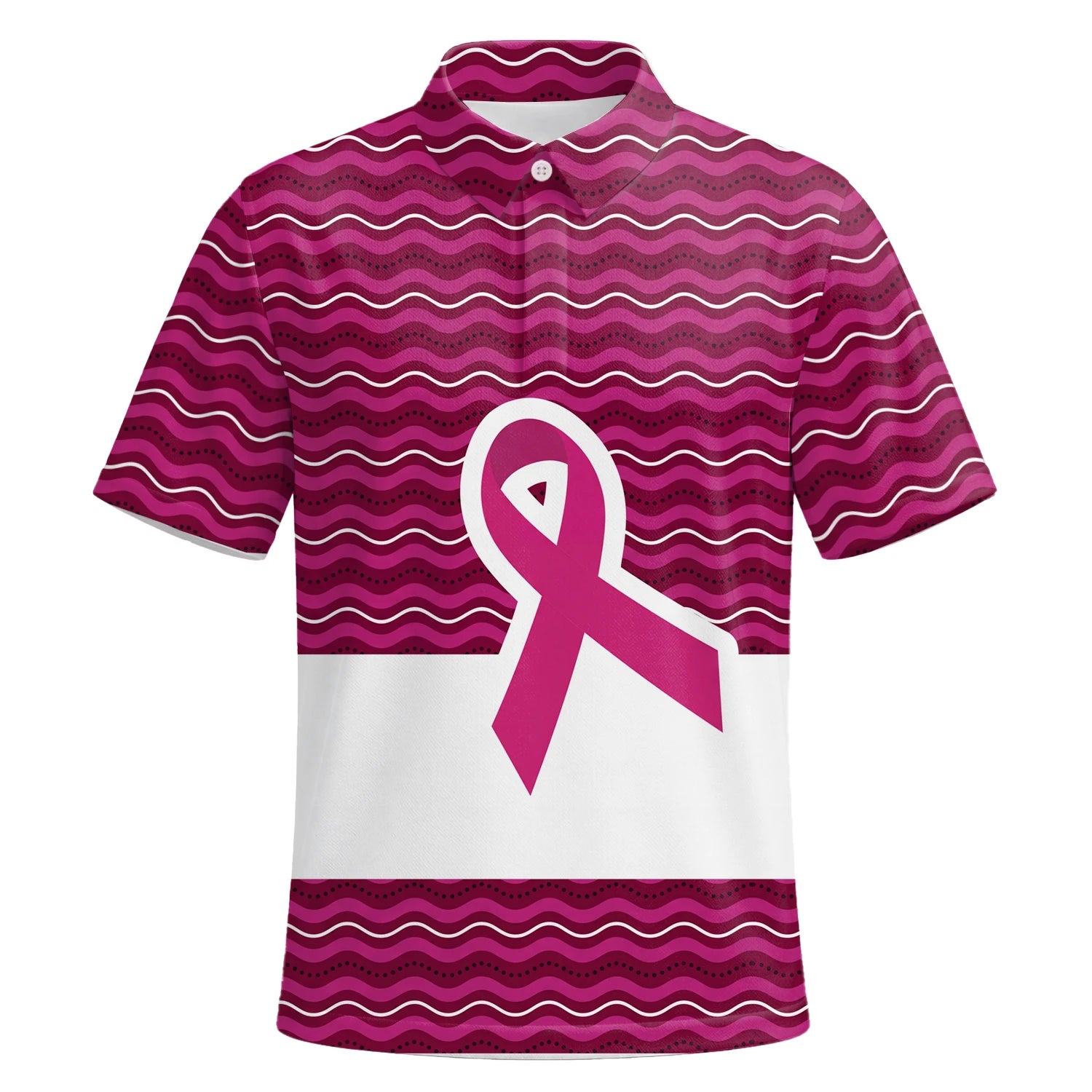 Personalised Pink Breast Cancer Awareness Ribbon Wave Golf Polo Shirt For Men B1640 | Premium Short Sleeve | 6.webp
