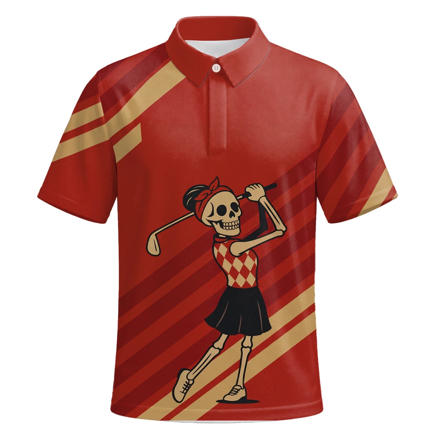 Personalised Red Skeleton Golfer Cartoon Golf Polo Shirt For Men Y0970 | Premium Short Sleeve | 6.webp