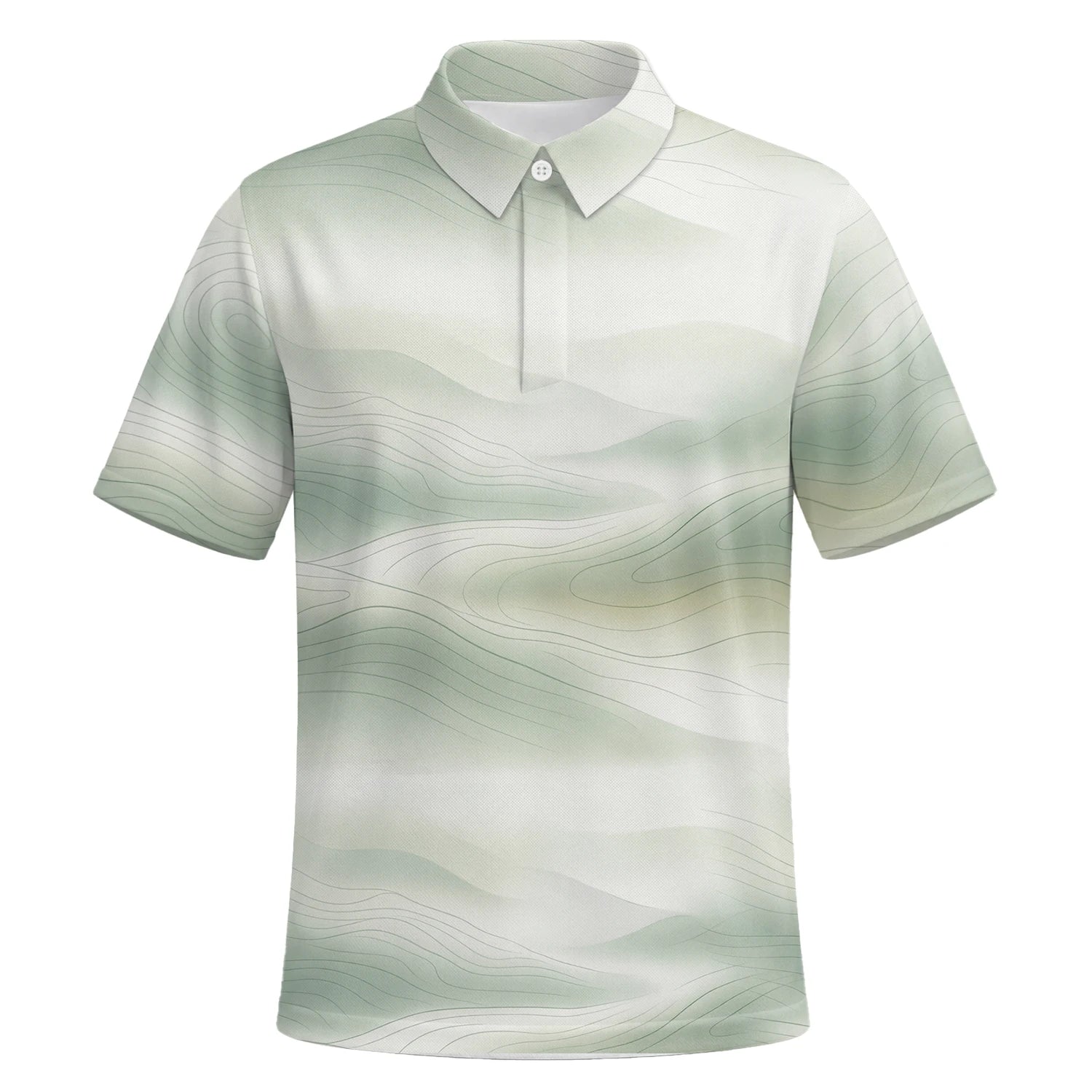 Personalised White Sage Green Abstract Wave Golf Polo Shirt For Men F8070 | Premium Short Sleeve | 6.webp