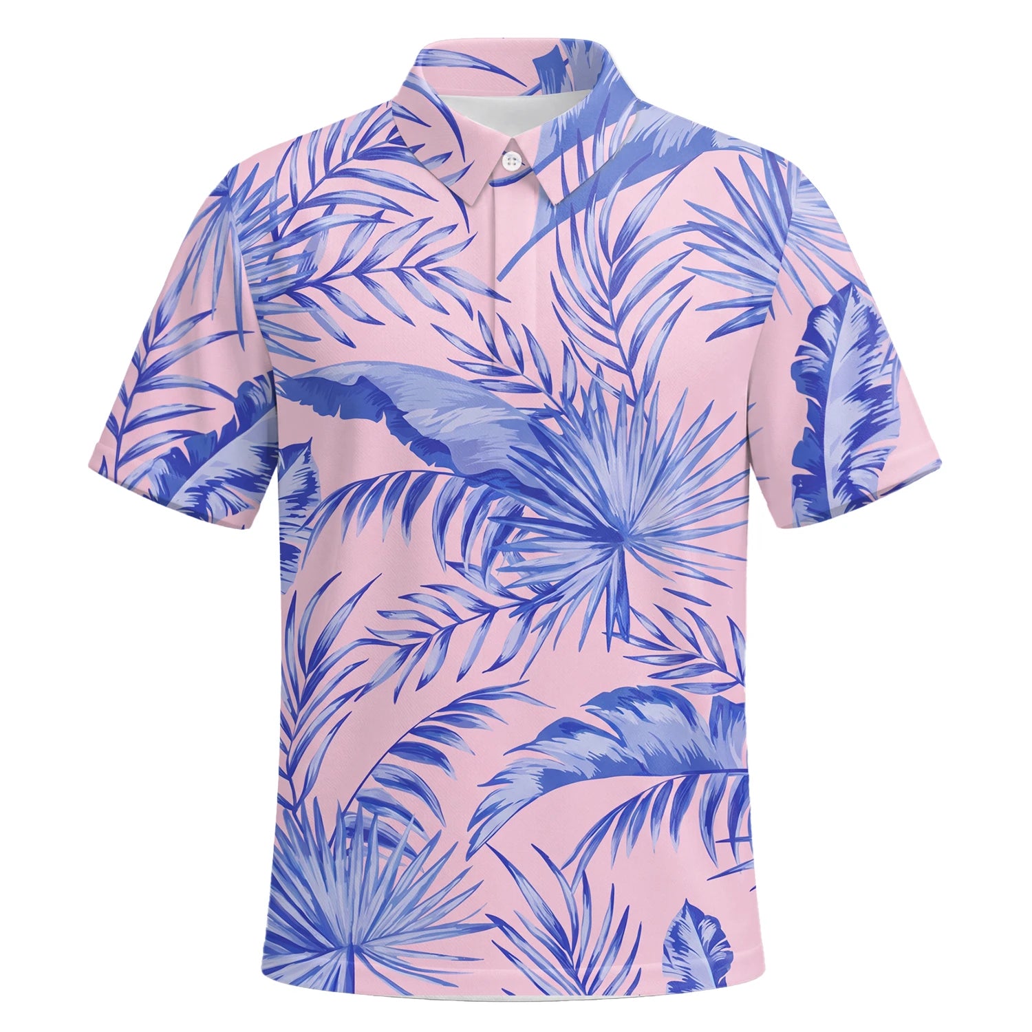Personalised Pink Lavender Tropical Palm Leaf Golf Polo Shirt For Men M3354 | Premium Short Sleeve | 6.webp