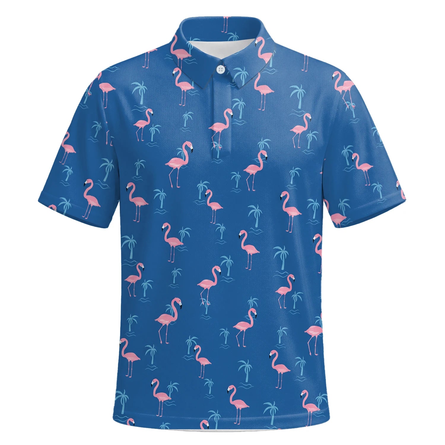 Personalised Blue Pink Flamingo Palm Golf Polo Shirt For Men C8068 | Premium Short Sleeve | 6.webp