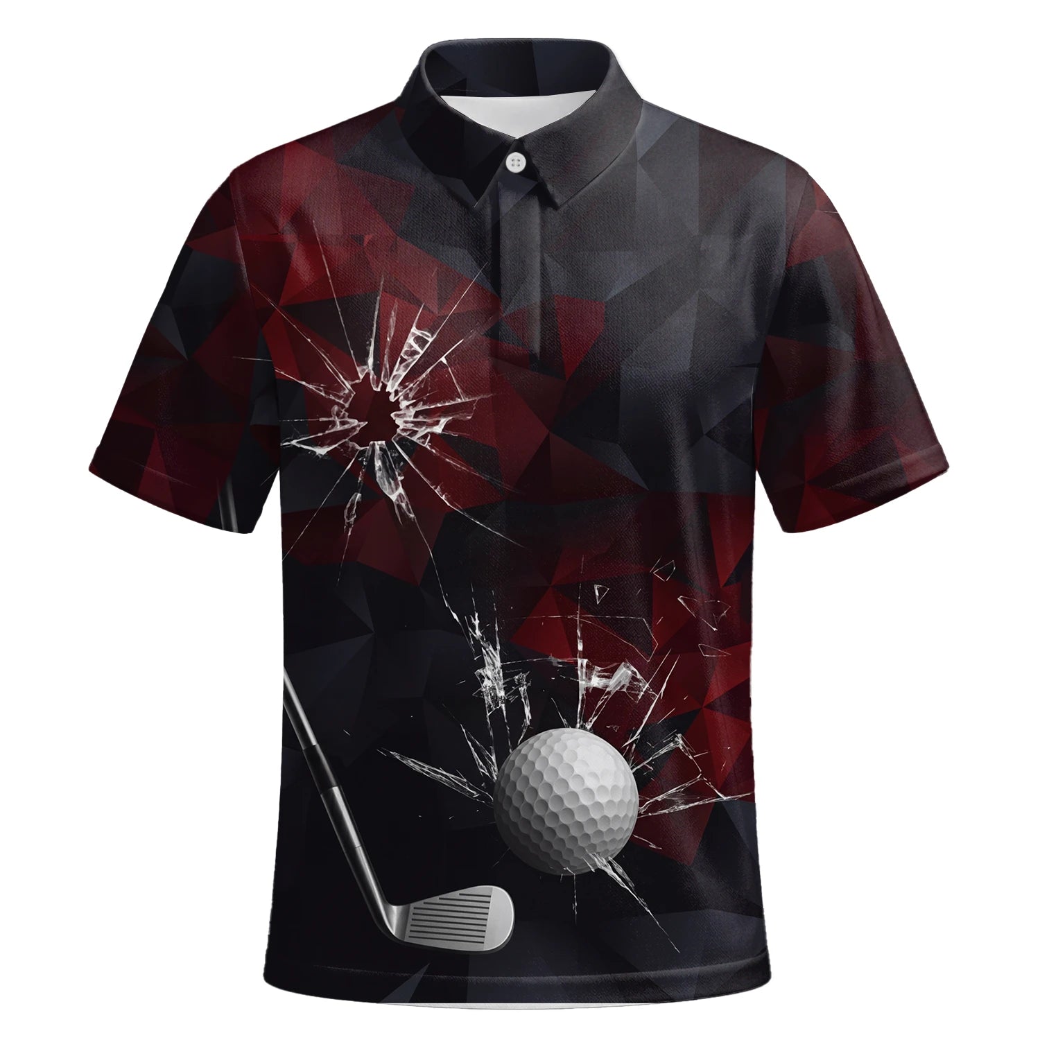 Personalised Black Burgundy Shattered Glass Golf Ball Golf Polo Shirt For Men R4354 | Premium Short Sleeve | 6.webp
