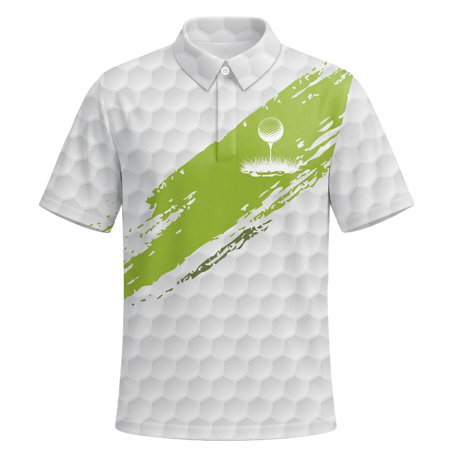 Personalised White Lime Golf Ball Texture Brush Stroke Golf Polo Shirt For Men M6914 | Premium Short Sleeve | 6.webp