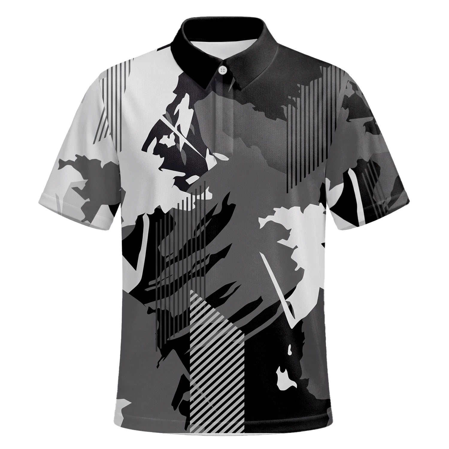 Personalised Grey Black Abstract Brush Stripe Golf Polo Shirt For Men I7293 | Premium Short Sleeve | 6.webp