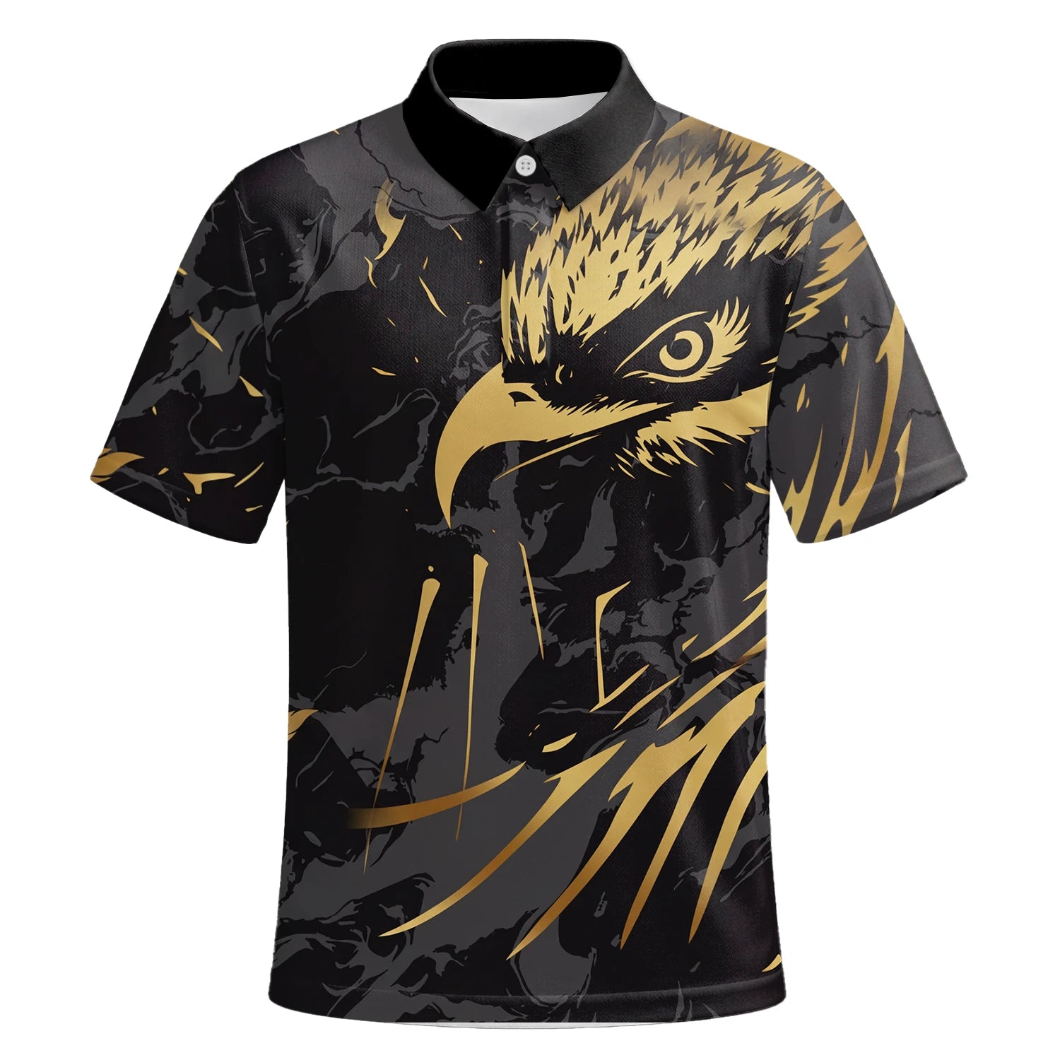 Personalised Black Gold Eagle Feather Golf Polo Shirt For Men F0802 | Premium Short Sleeve | 6.webp