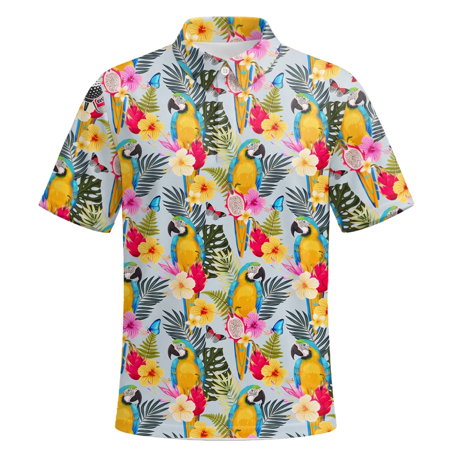 Personalised Cream Yellow Tropical Parrot Hibiscus Golf Polo Shirt For Men V2558 | Premium Short Sleeve | 6.webp