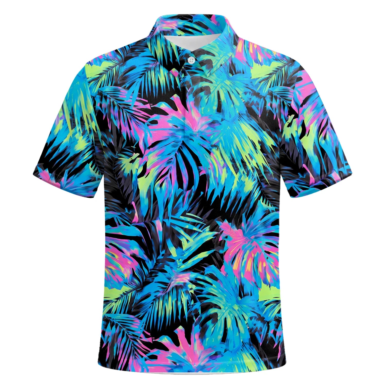 Personalised Black Neon Tropical Leaf Golf Polo Shirt For Men D2207 | Premium Short Sleeve | 6.webp