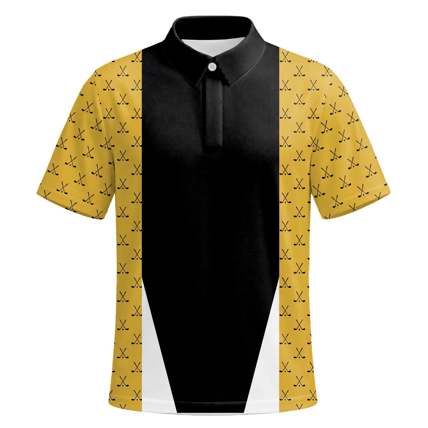 Personalised Black Gold Golf Club Pattern Stripe Golf Polo Shirt For Men B5489 | Premium Short Sleeve | 6.webp
