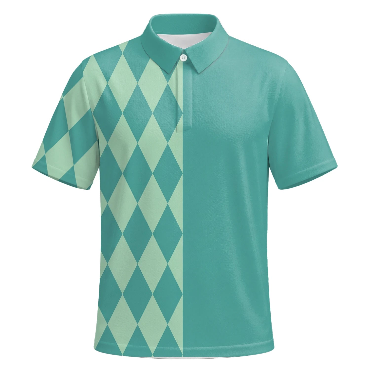 Personalised Teal Mint Argyle Golf Polo Shirt For Men A8483 | Premium Short Sleeve | 6.webp