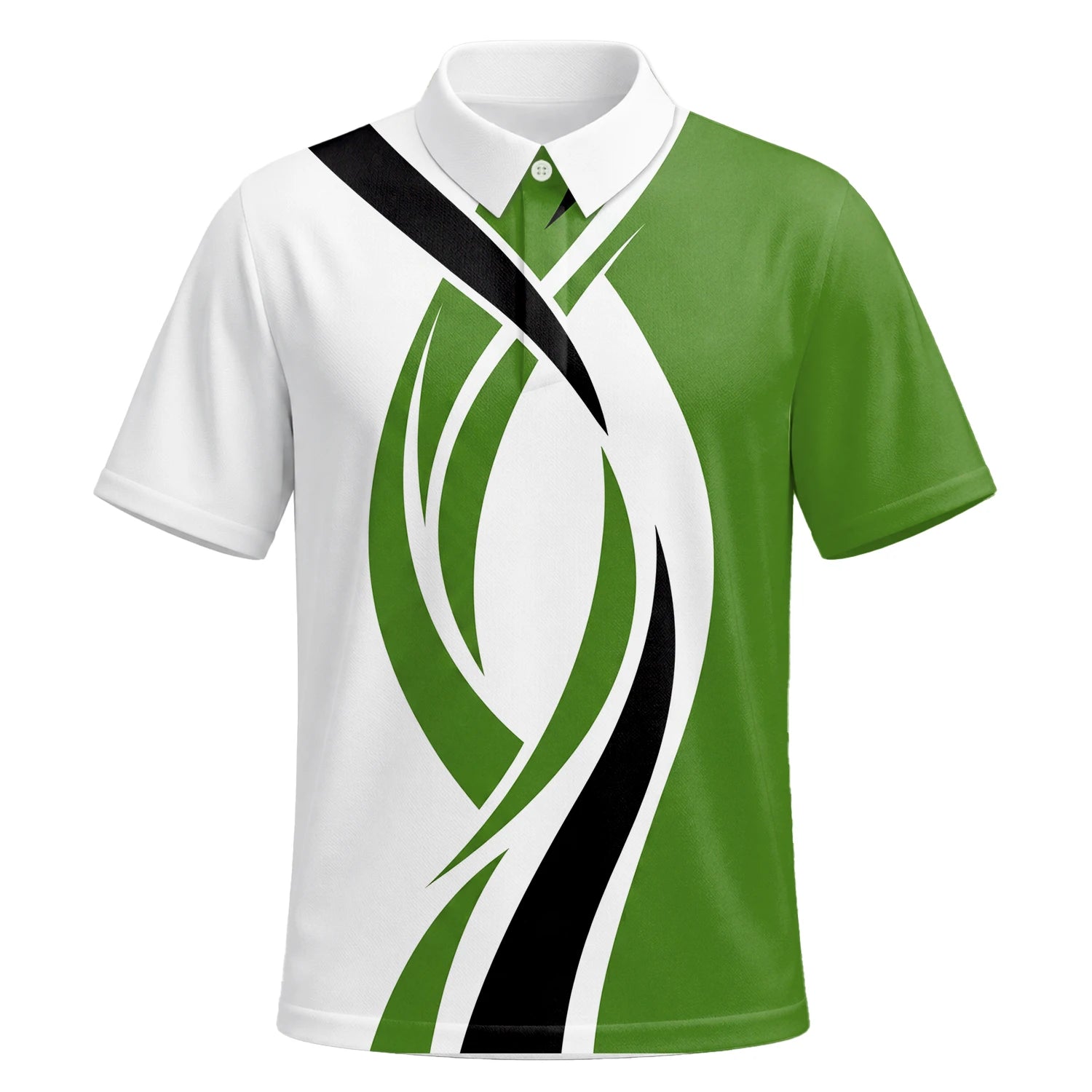 Personalised White Green Black Abstract Wave Golf Polo Shirt For Men P7352 | Premium Short Sleeve | 6.webp