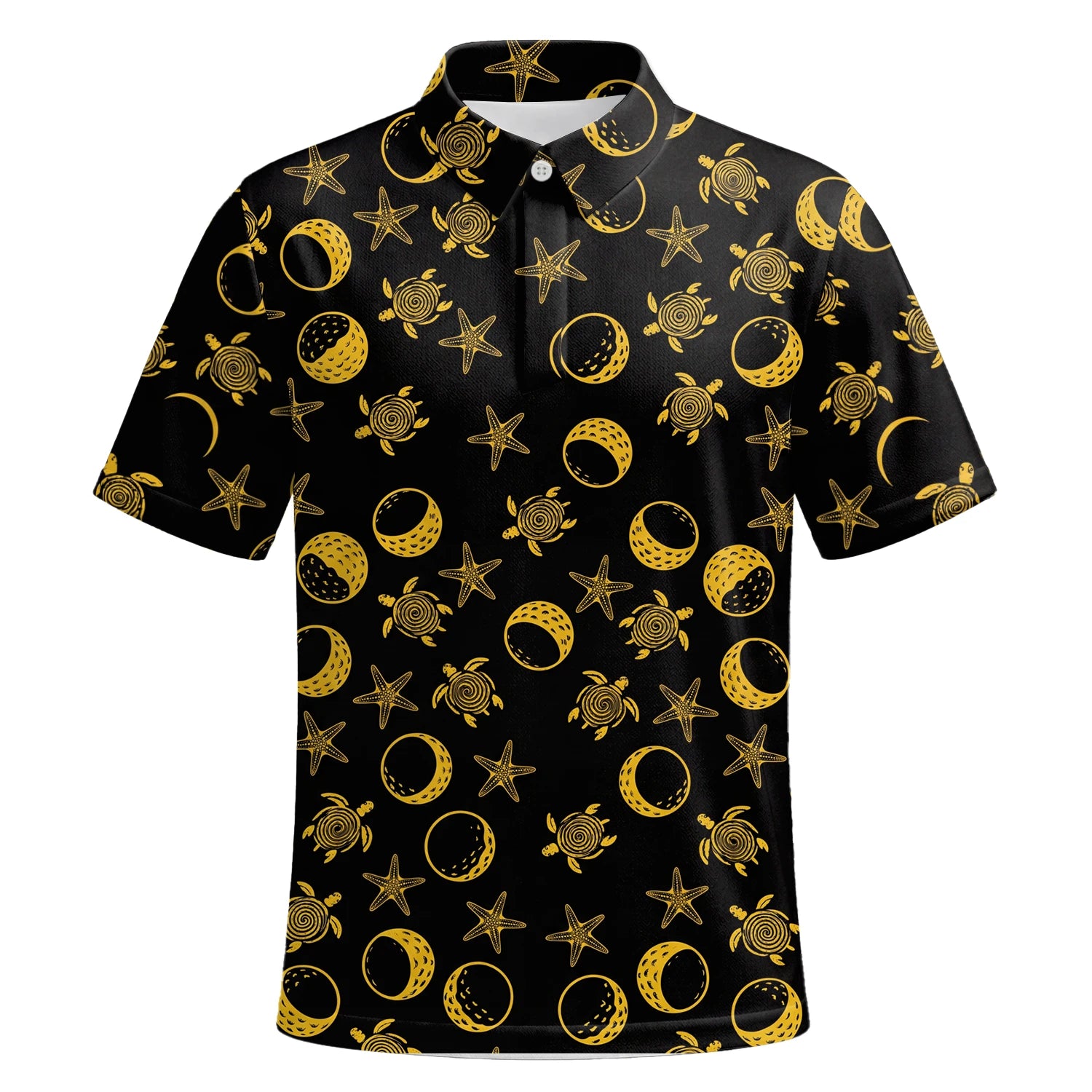 Personalised Black Gold Sea Turtle Moon Star Golf Polo Shirt For Men V4483 | Premium Short Sleeve | 6.webp