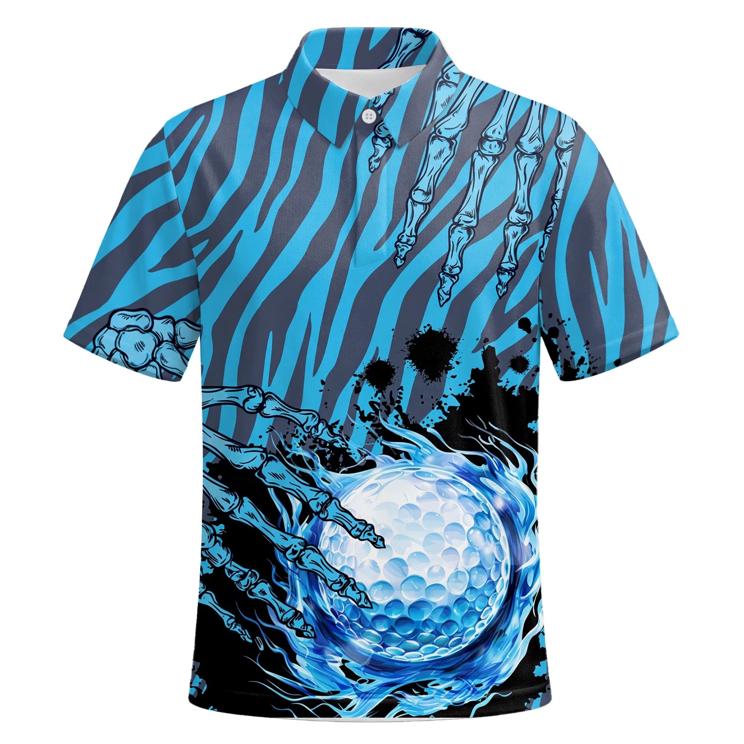 Personalised Blue Black Golf Ball Water Splash Golf Polo Shirt For Men B9791 | Premium Short Sleeve | 6.webp