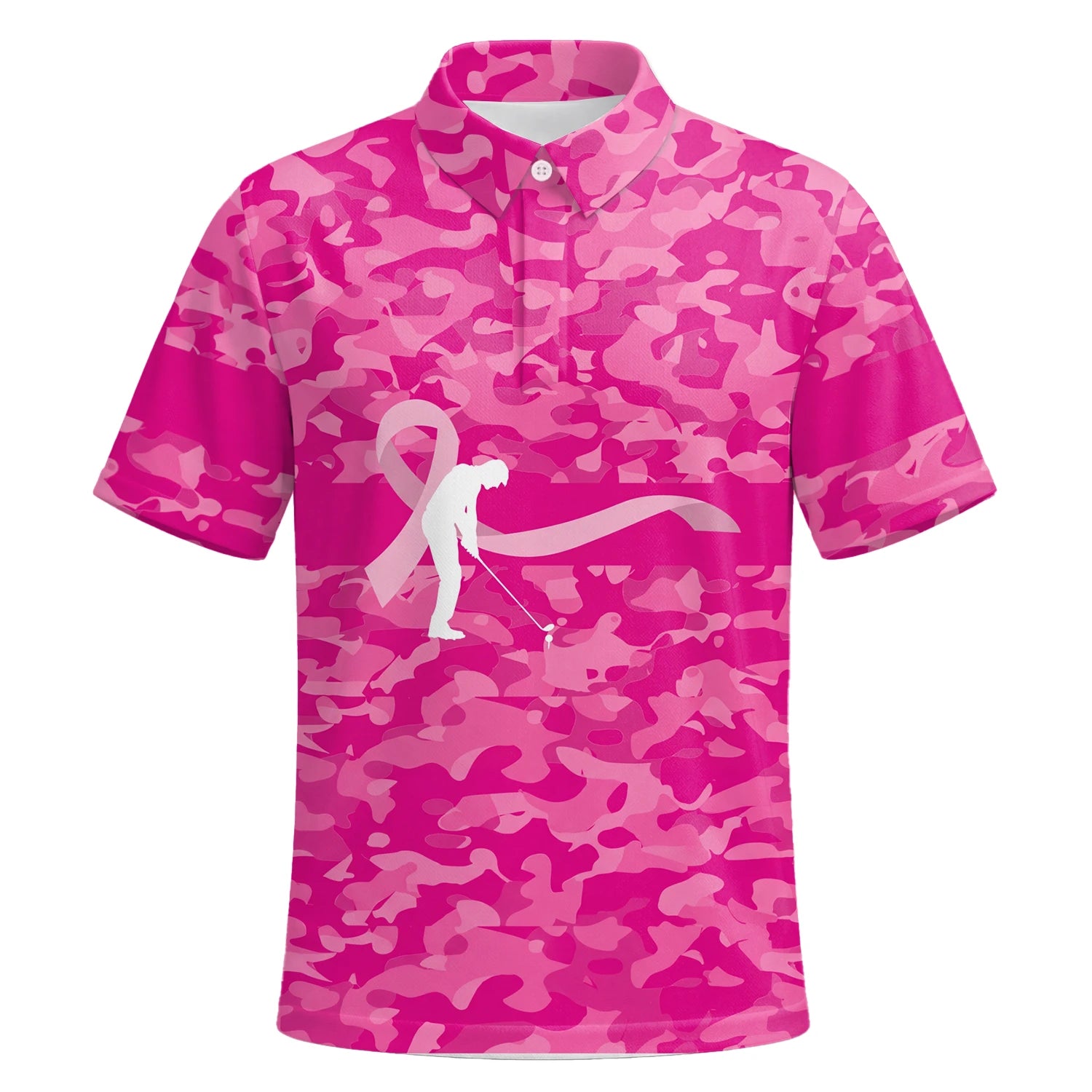 Personalised Pink Camo Breast Cancer Awareness Ribbon Golfer Golf Polo Shirt For Men Z3179 | Premium Short Sleeve | 6.webp