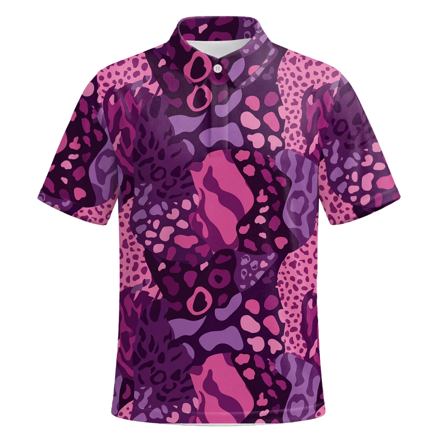 Personalised Purple Pink Leopard Camo Golf Polo Shirt For Men I6540 | Premium Short Sleeve | 6.webp