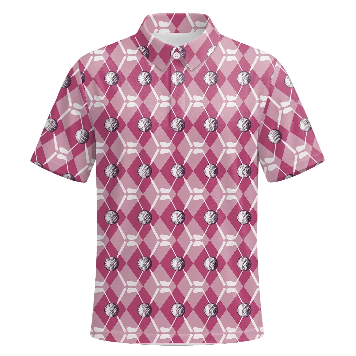 Personalised Pink Argyle Golf Ball Golf Polo Shirt For Men X0000 | Premium Short Sleeve | 6.webp