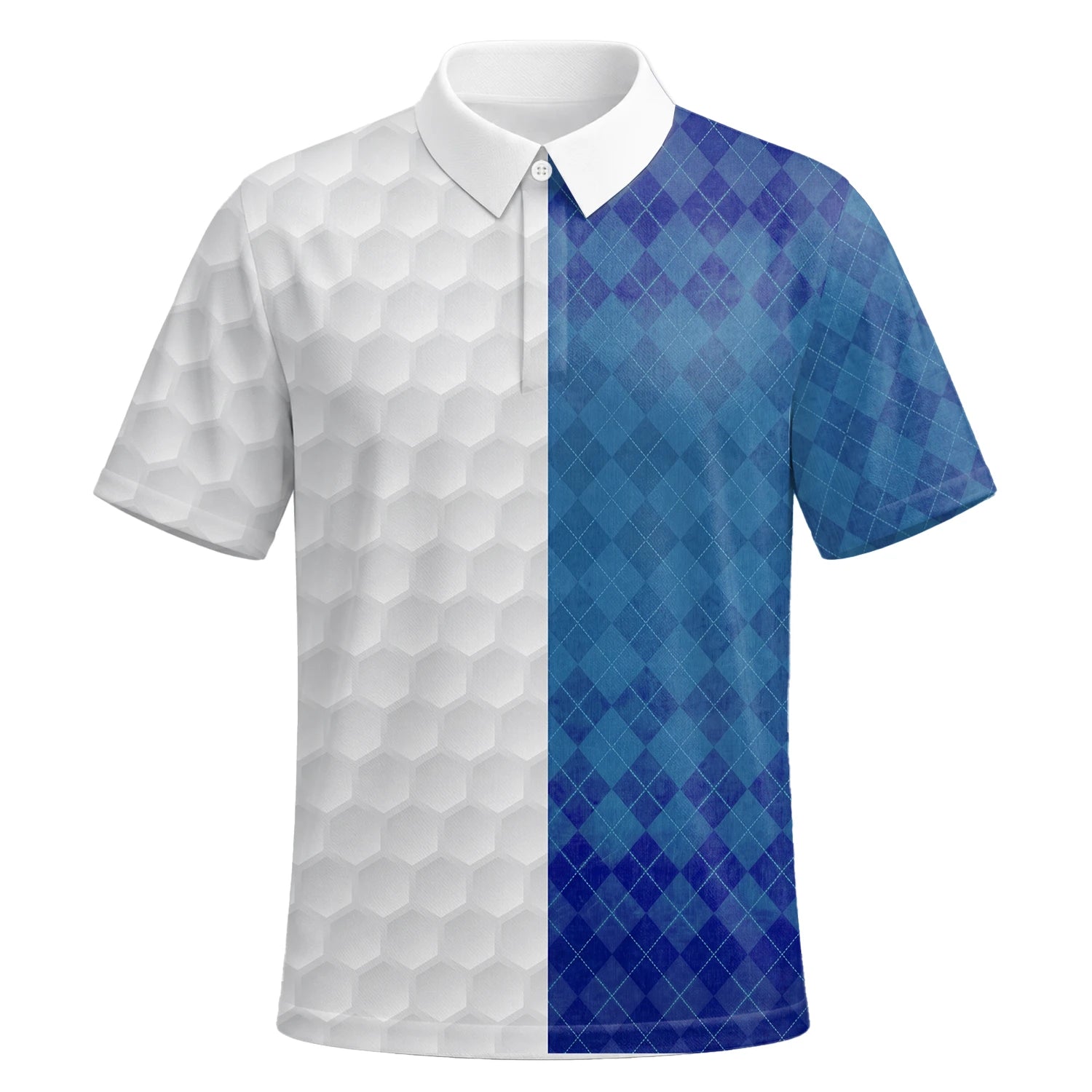 Personalised White Blue Argyle Golf Ball Texture Golf Polo Shirt For Men M9214 | Premium Short Sleeve | 6.webp