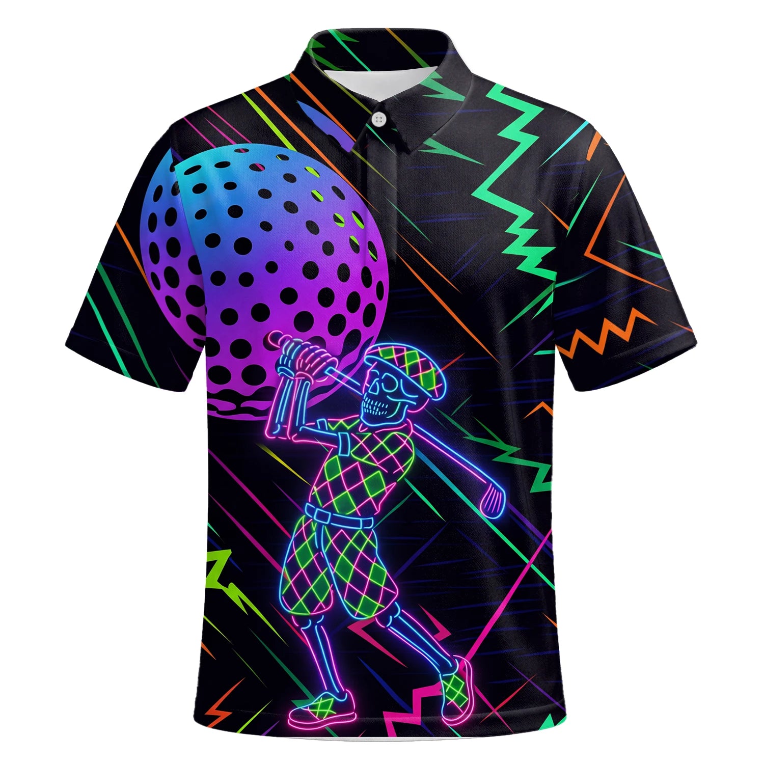 Personalised Black Neon Golfer Wireframe Golf Polo Shirt For Men L1481 | Premium Short Sleeve | 6.webp