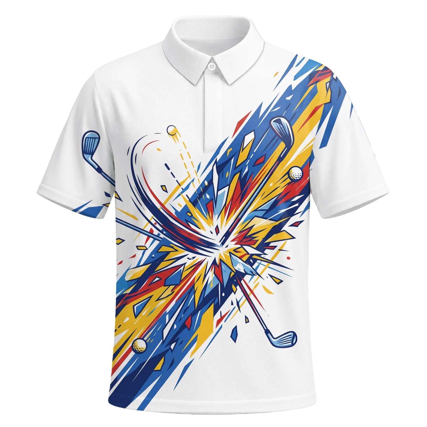 Personalised White Blue Abstract Golf Swing Burst Golf Polo Shirt For Men B2869 | Premium Short Sleeve | 6.webp