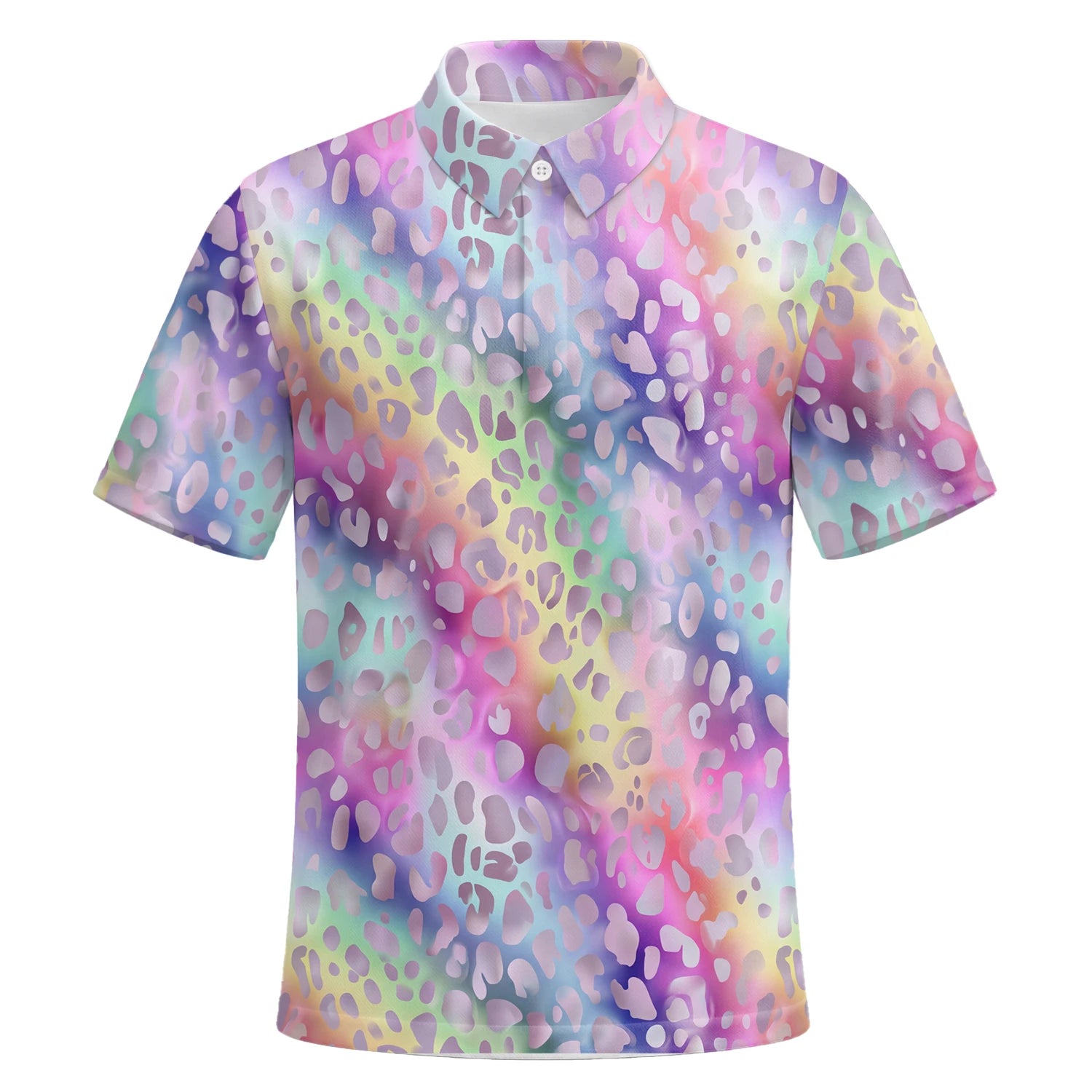 Personalised Pastel Rainbow Leopard Print Golf Polo Shirt For Men E5373 | Premium Short Sleeve | 6.webp