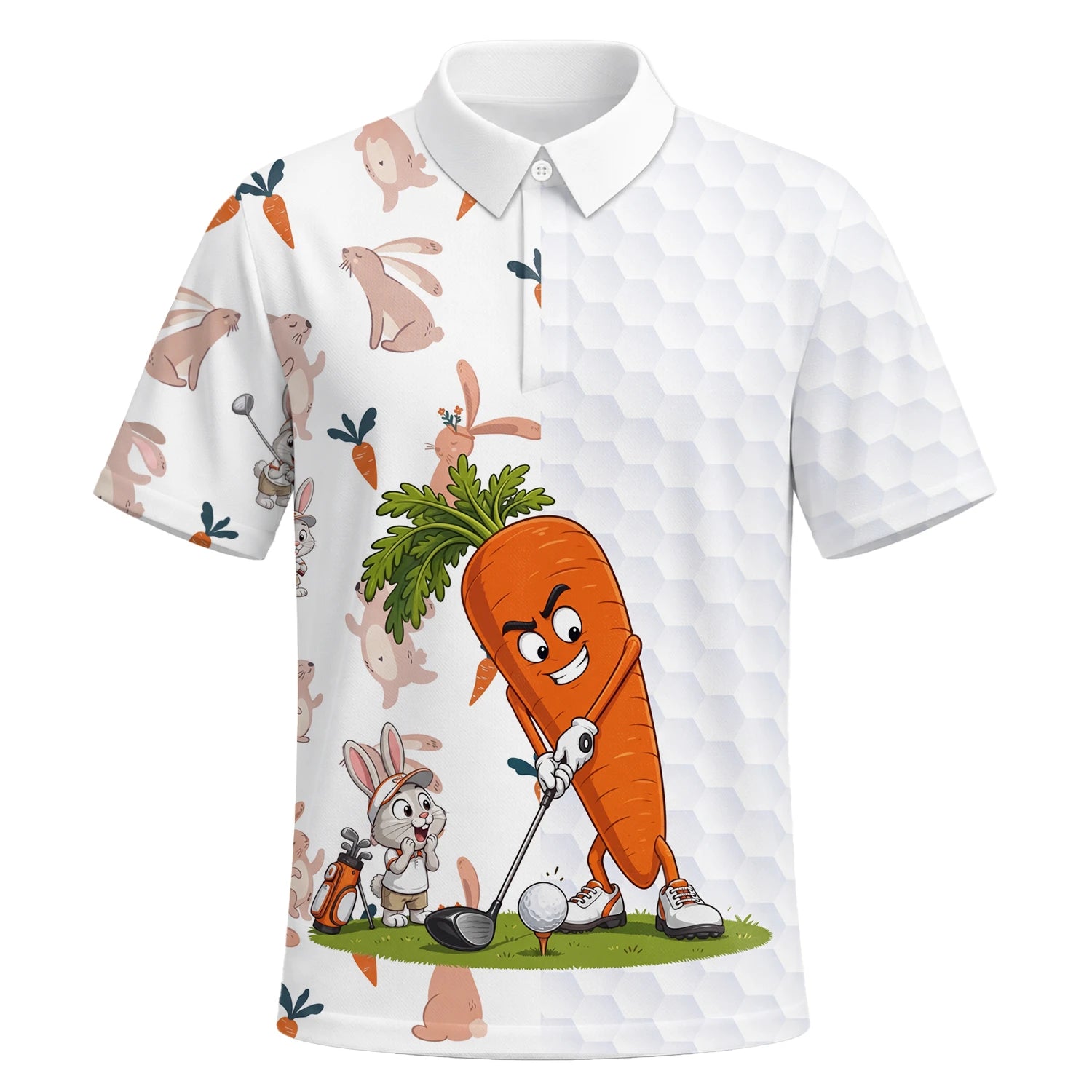 Personalised White Carrot Bunny Golfer Cartoon Golf Polo Shirt For Men Y6359 | Premium Short Sleeve | 6.webp