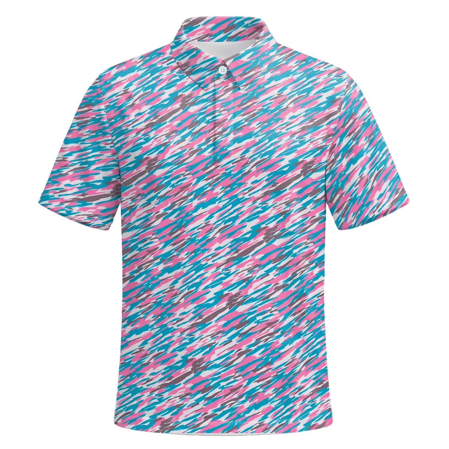 Personalised Pink Teal Abstract Speckle Golf Polo Shirt For Men S1159 | Premium Short Sleeve | 6.webp