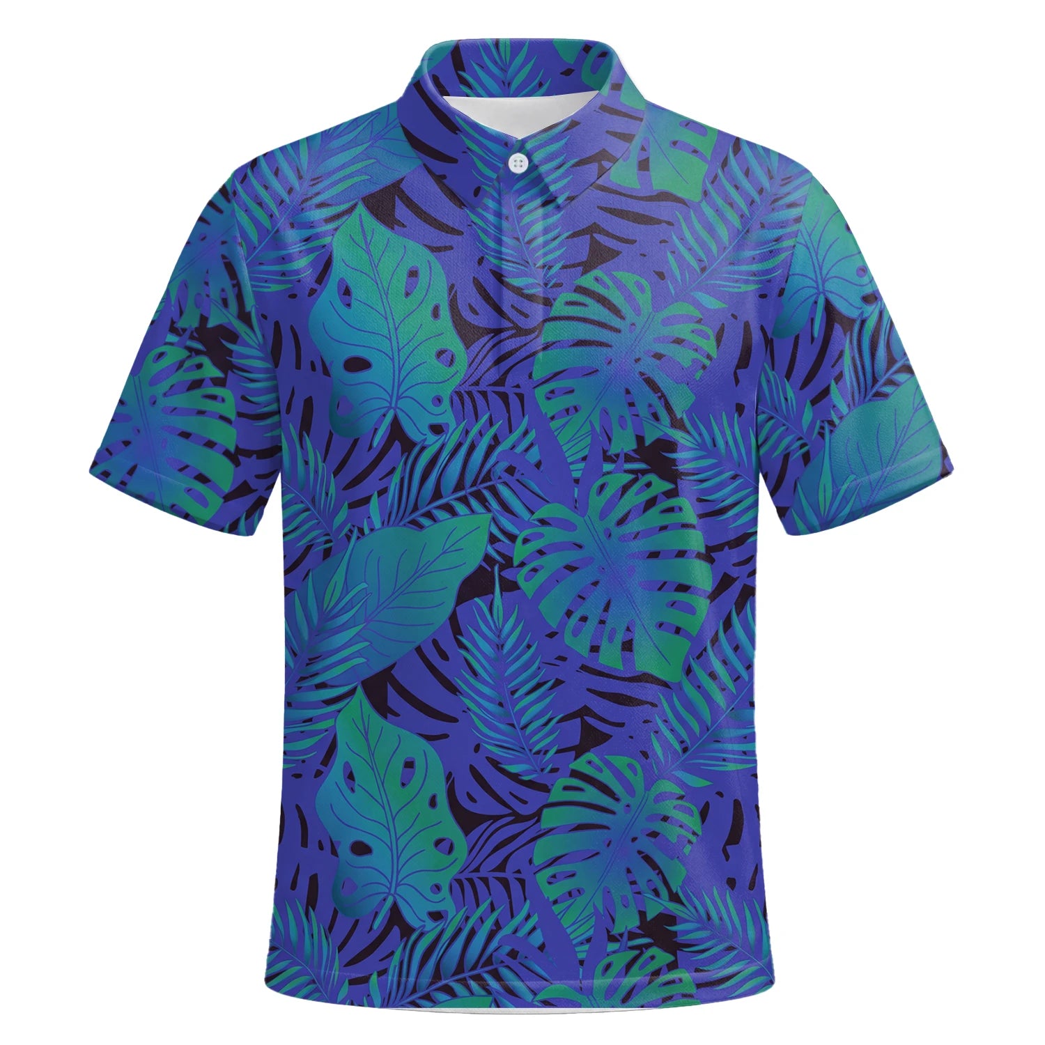 Personalised Blue Purple Tropical Monstera Leaf Golf Polo Shirt For Men G3142 | Premium Short Sleeve | 6.webp
