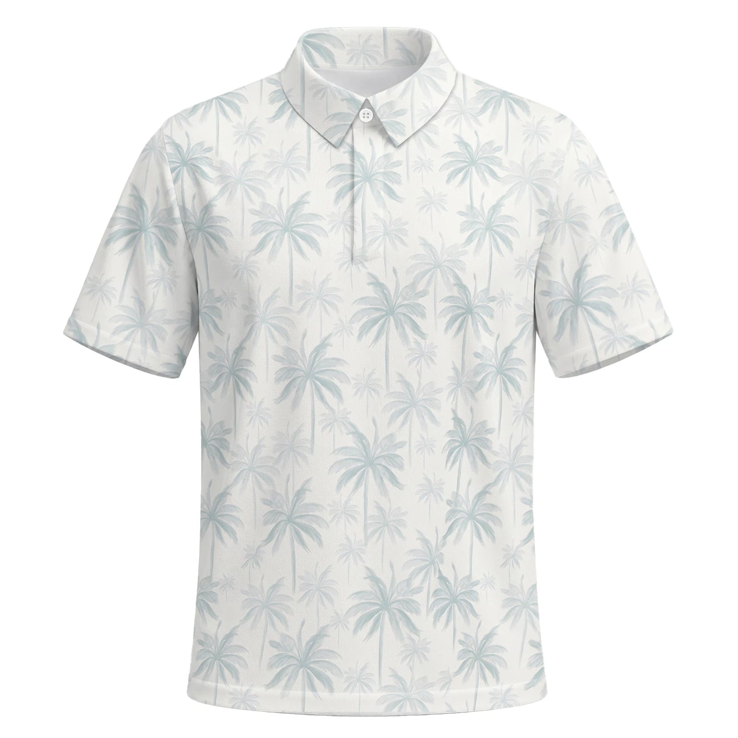 Personalised White Pale Blue Palm Leaf Golf Polo Shirt For Men U1709 | Premium Short Sleeve | 6.webp