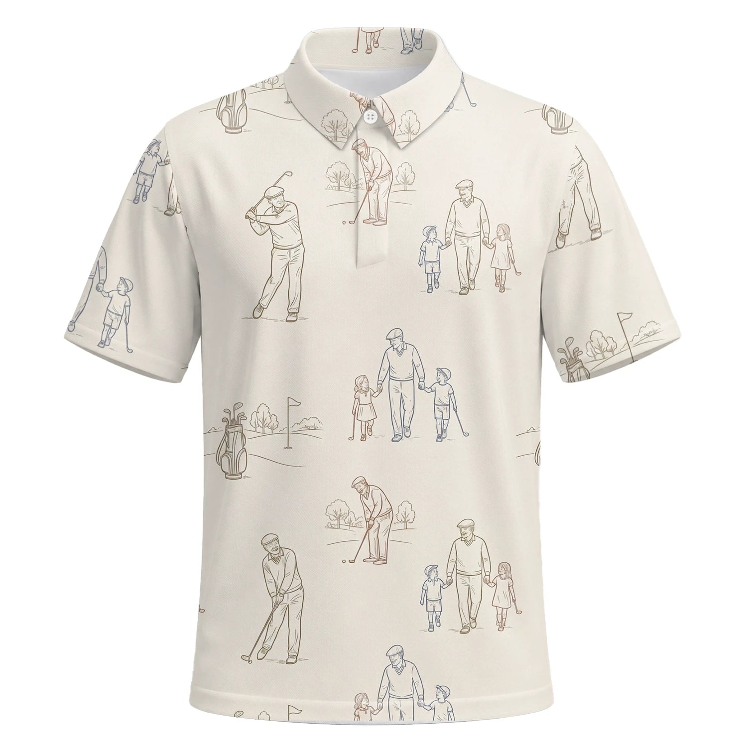 Personalised Beige Vintage Golfer Sketch Golf Polo Shirt For Men D6556 | Premium Short Sleeve | 6.webp