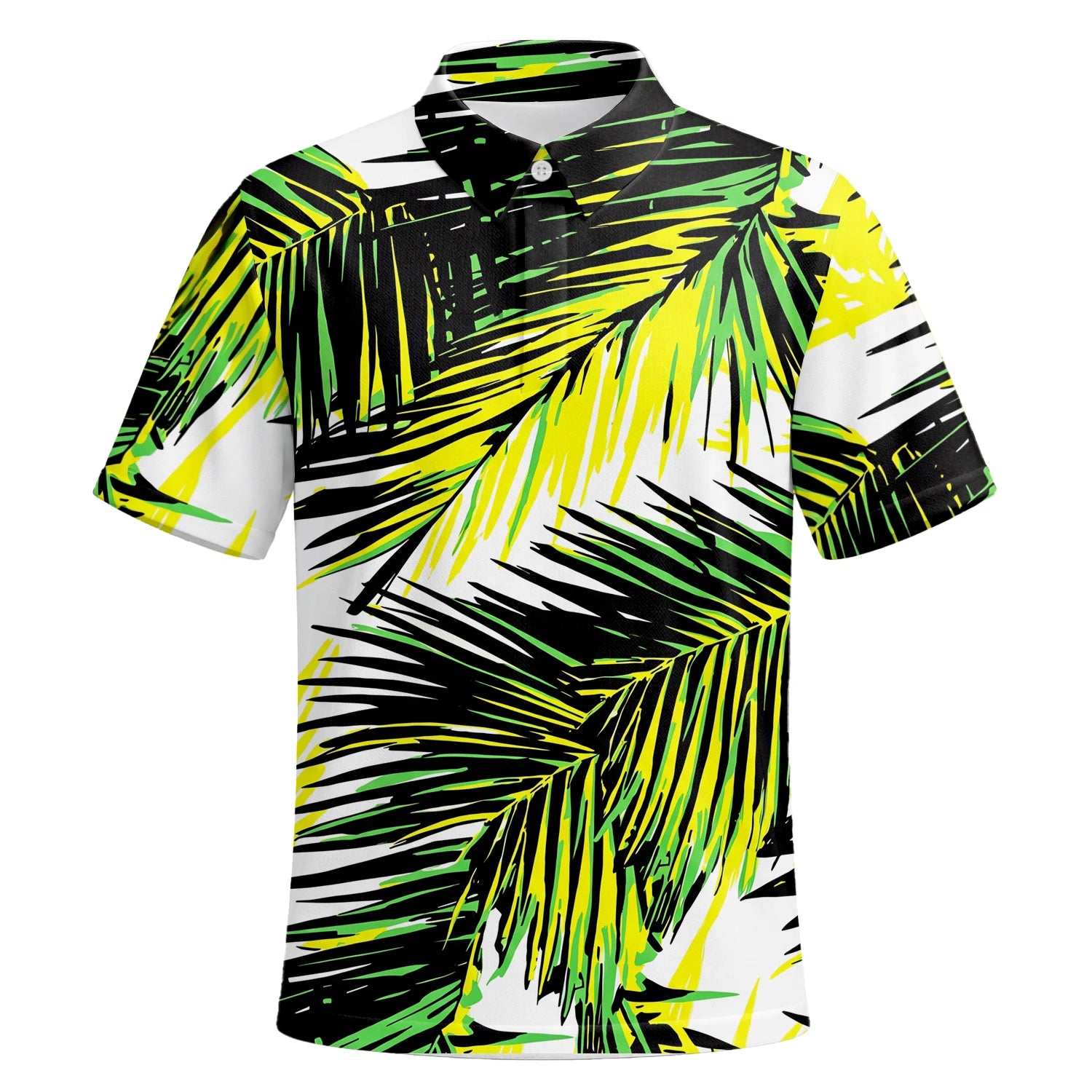 Personalised Black Lime Tropical Palm Leaf Golf Polo Shirt For Men R3070 | Premium Short Sleeve | 6.webp