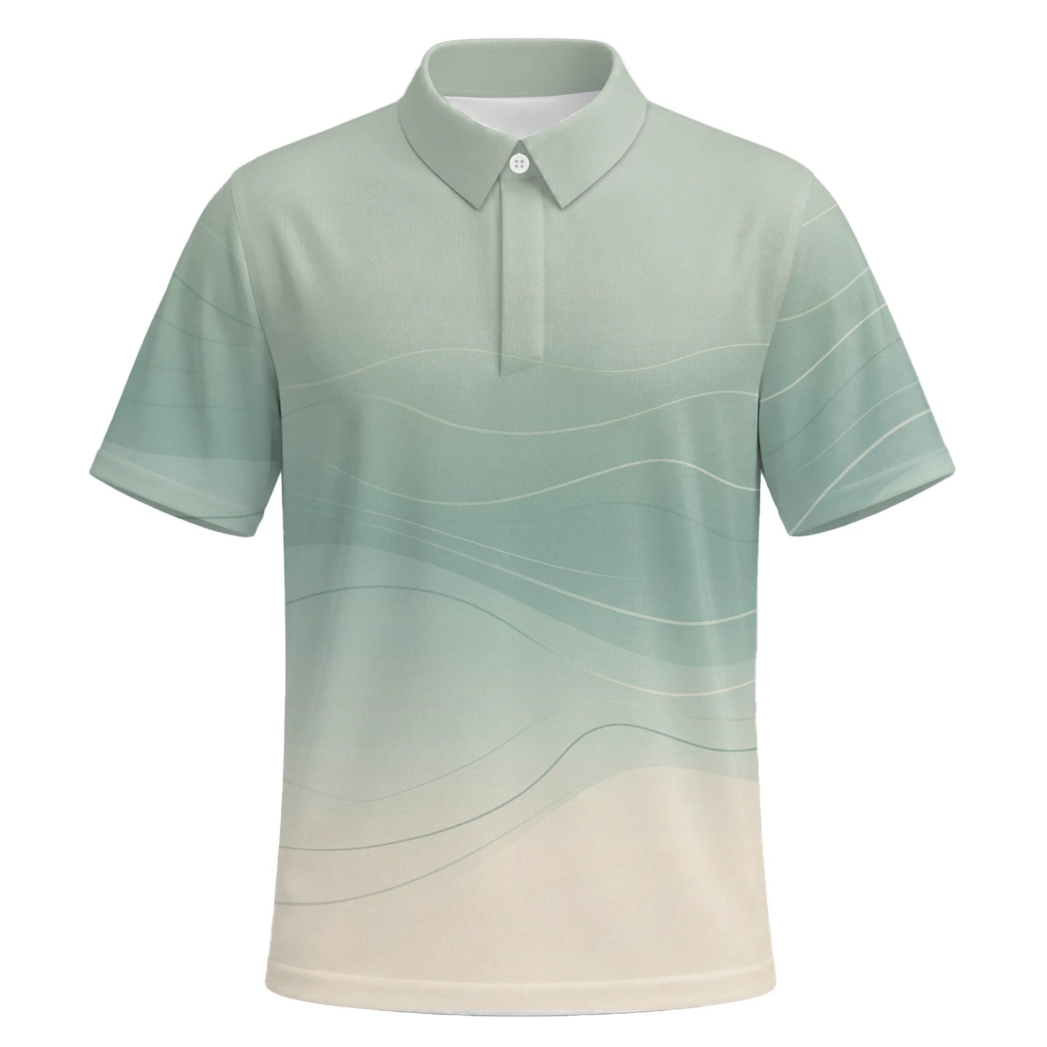Personalised Sage Green Beige Abstract Wave Golf Polo Shirt For Men X8036 | Premium Short Sleeve | 6.webp