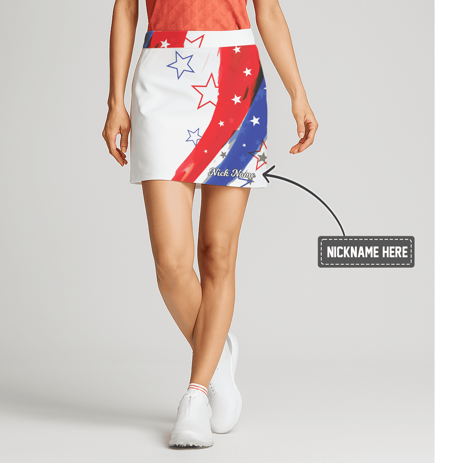Personalized Women's Red White Blue Stars Golf Skort J6496 main image - S